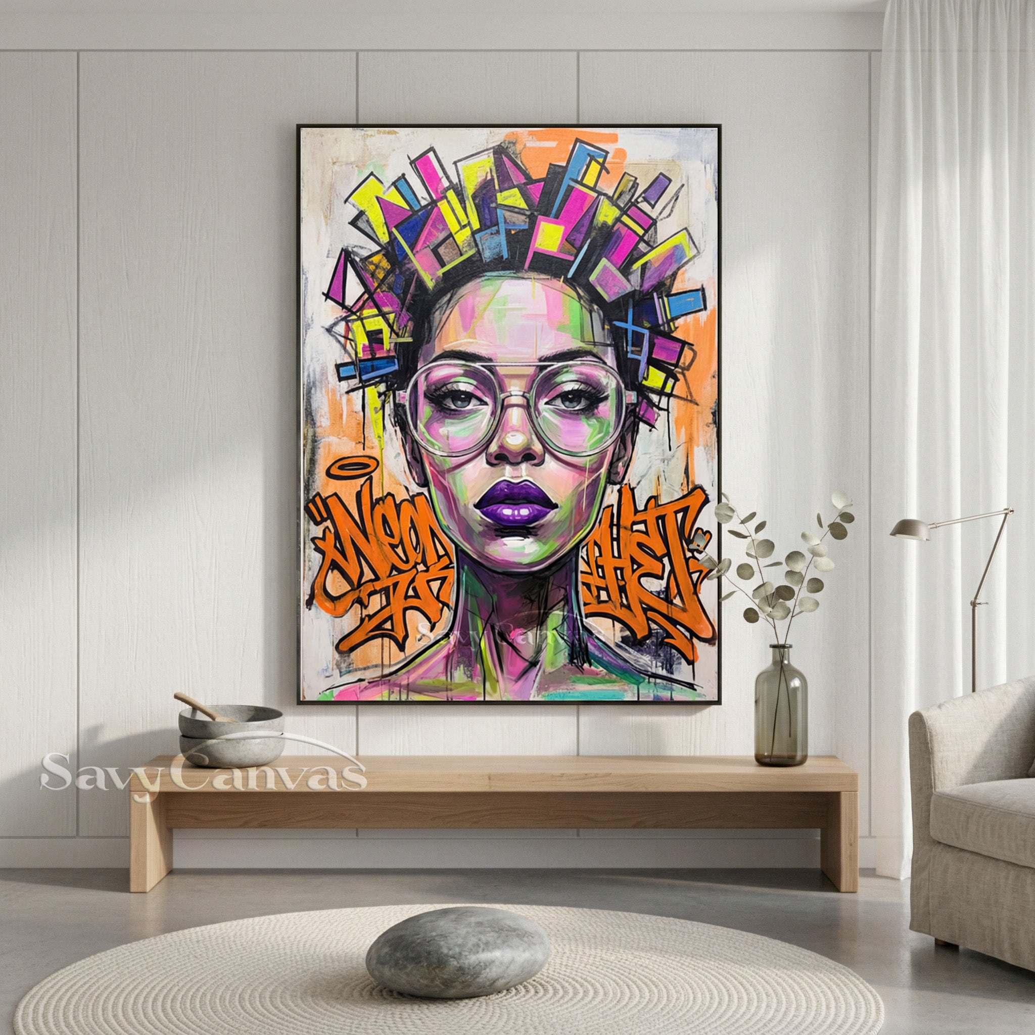 Vibrant Pop Art Female Portrait Canvas | Bold Neon Wall Art #SS 079