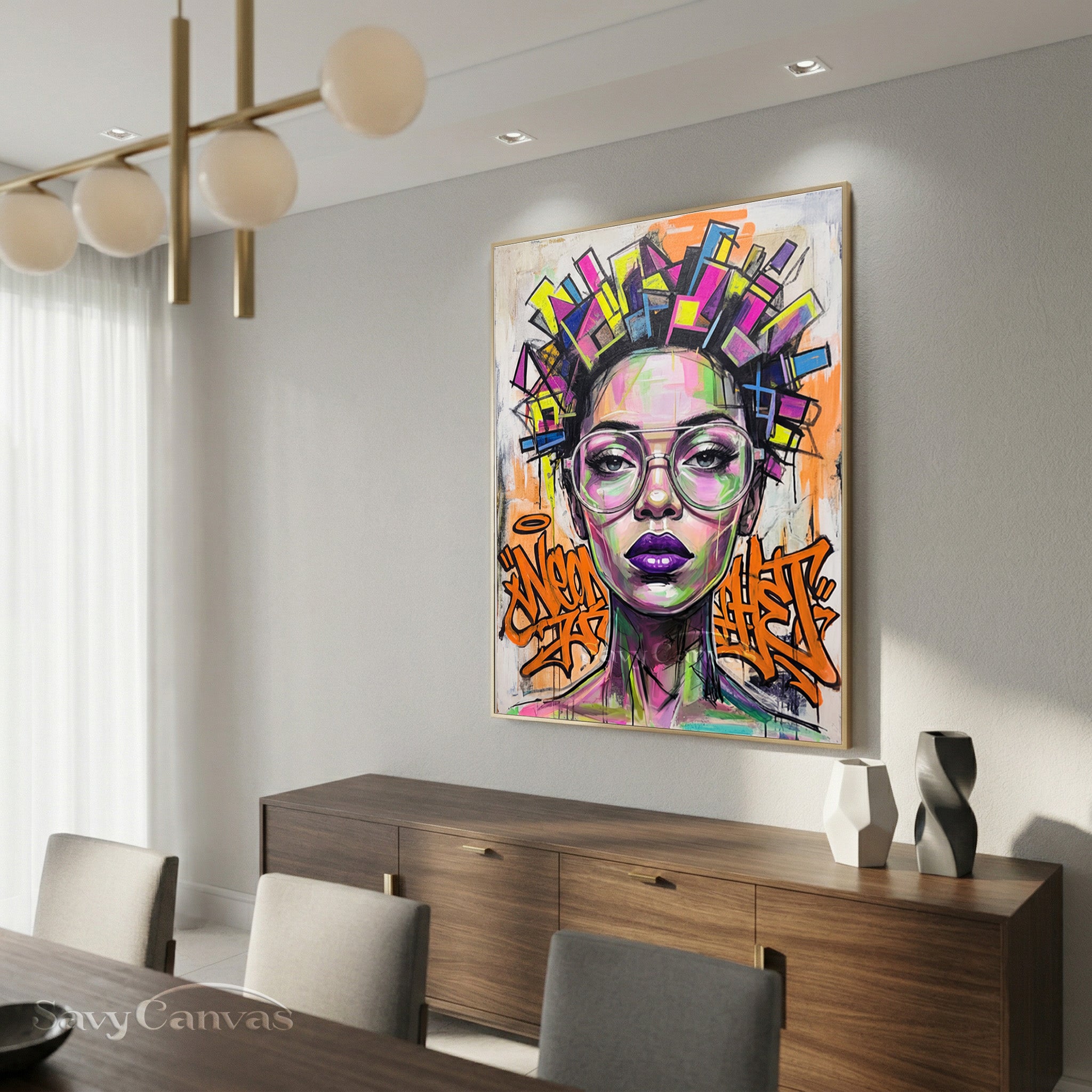 Vibrant Pop Art Female Portrait Canvas | Bold Neon Wall Art #SS 079