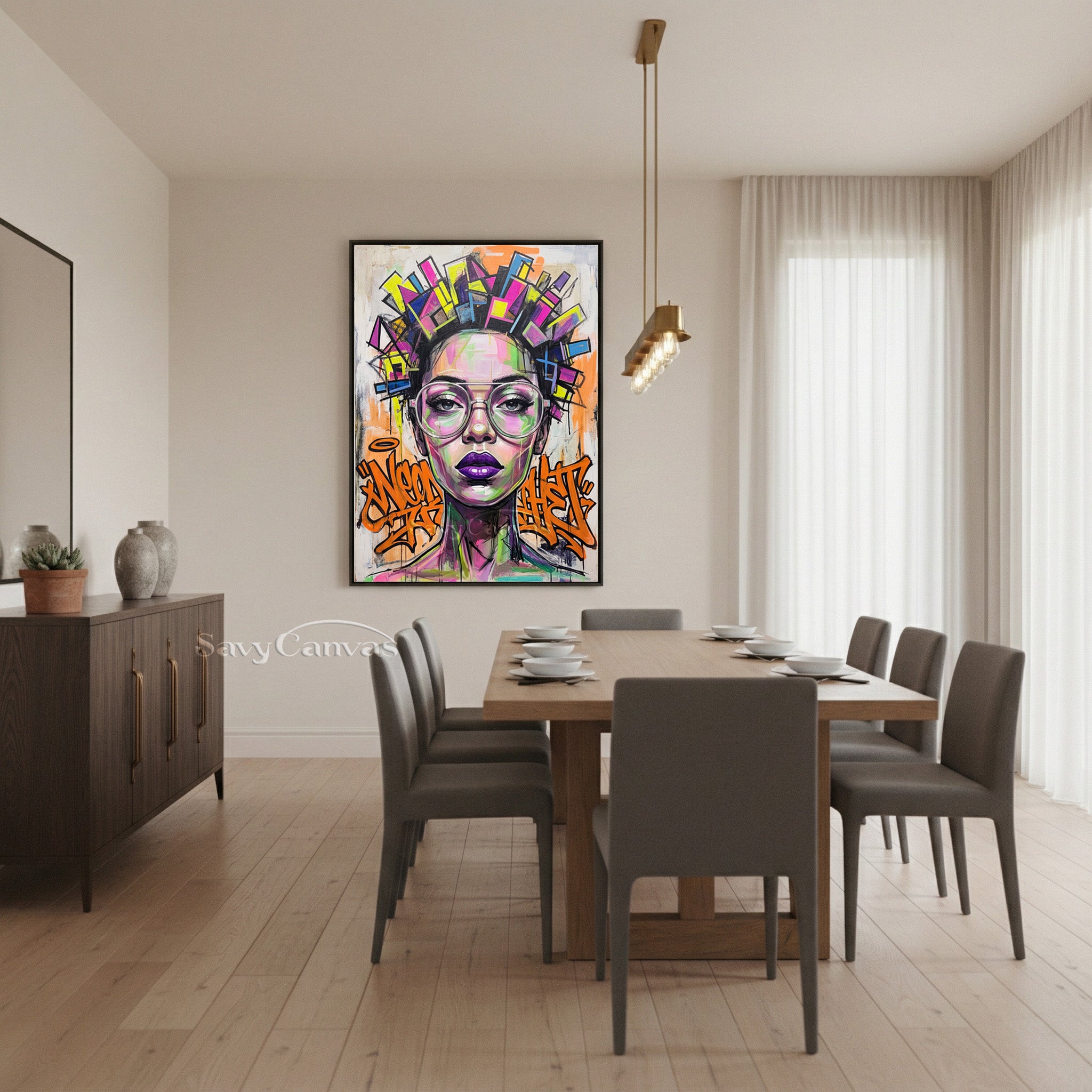 Vibrant Pop Art Female Portrait Canvas | Bold Neon Wall Art #SS 079