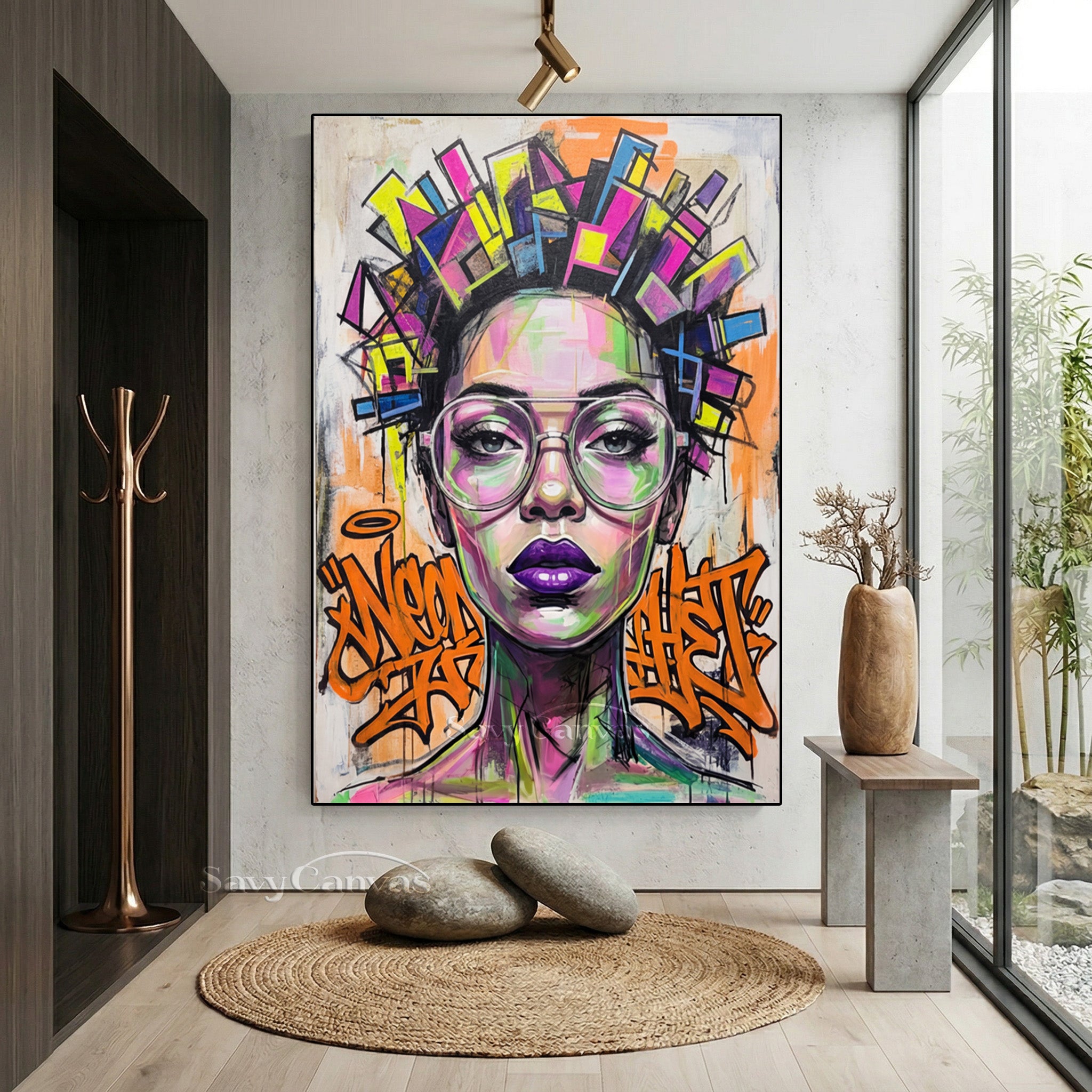 Vibrant Pop Art Female Portrait Canvas | Bold Neon Wall Art #SS 079