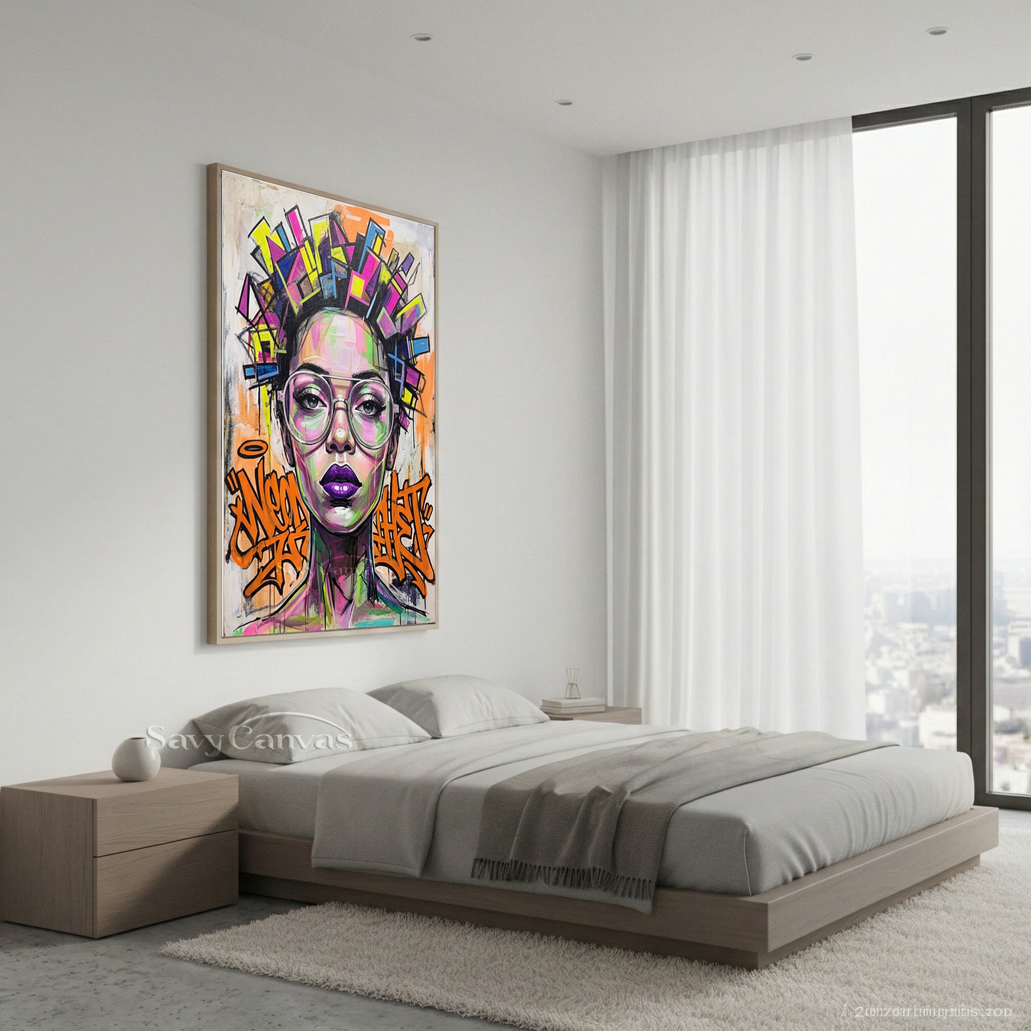 Vibrant Pop Art Female Portrait Canvas | Bold Neon Wall Art #SS 079