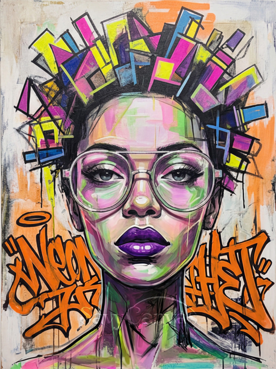 Vibrant Pop Art Female Portrait Canvas | Bold Neon Wall Art #SS 079