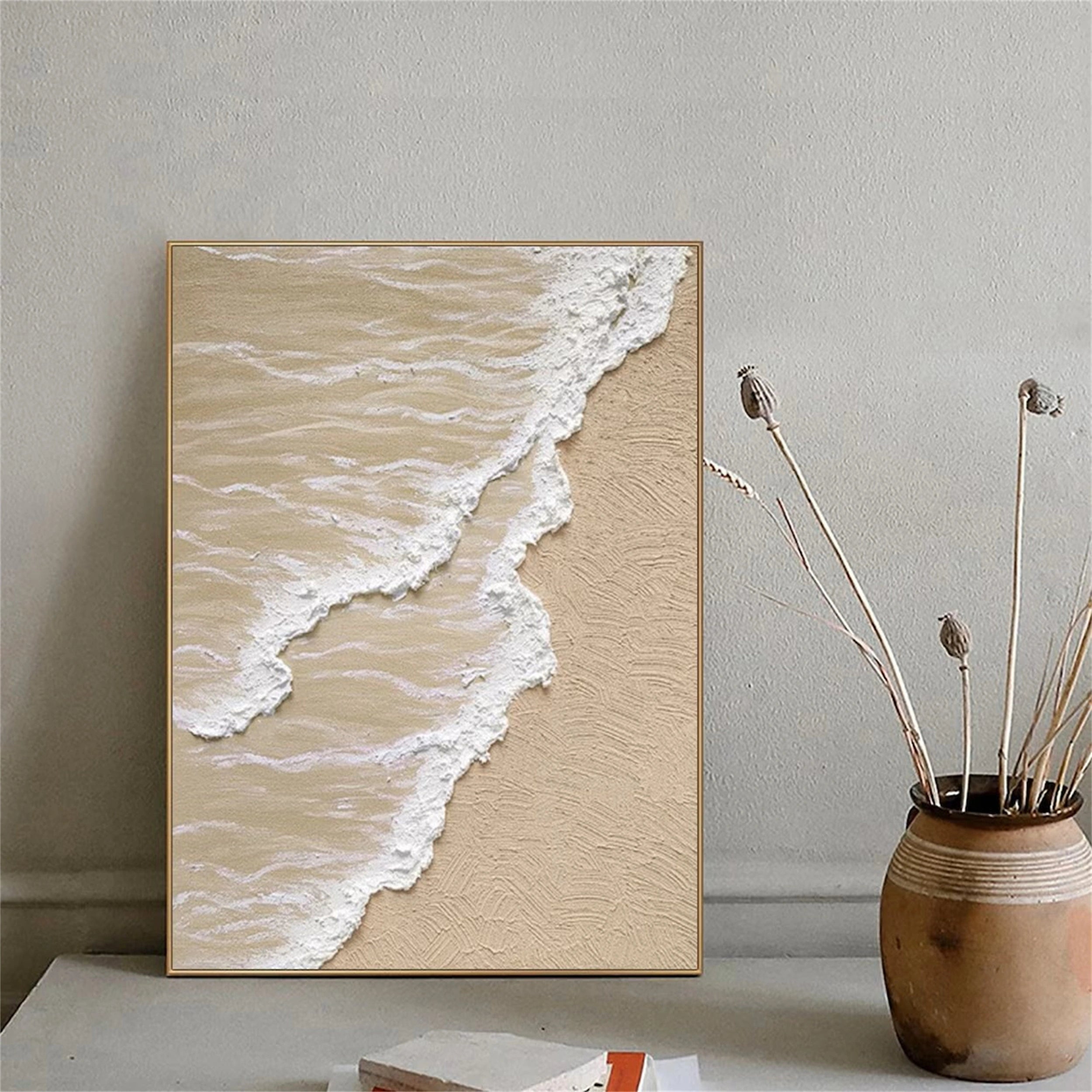 Large Textured Beach Shoreline Painting | 3D Coastal Abstract Art #ZZ