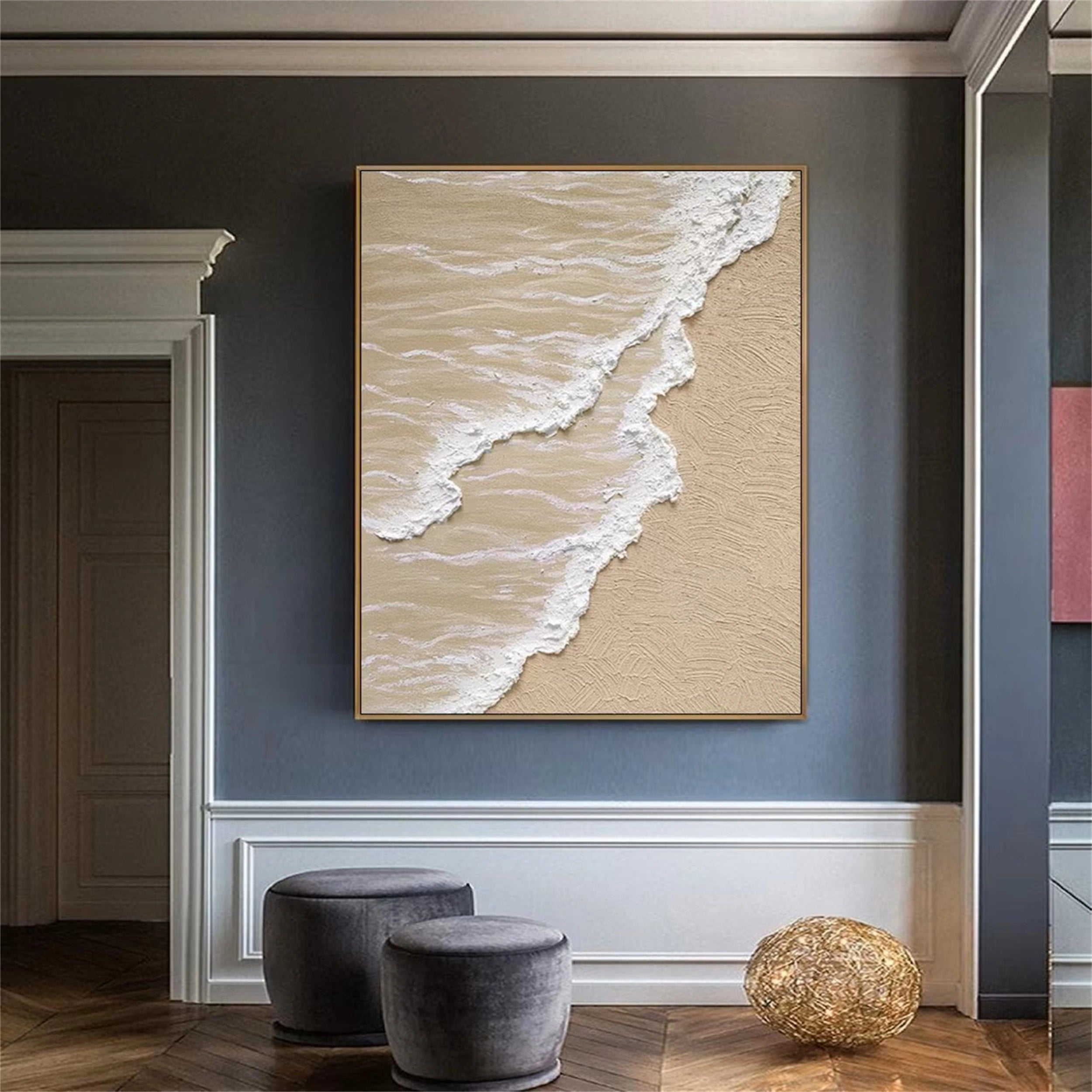 Large Textured Beach Shoreline Painting | 3D Coastal Abstract Art #ZZ