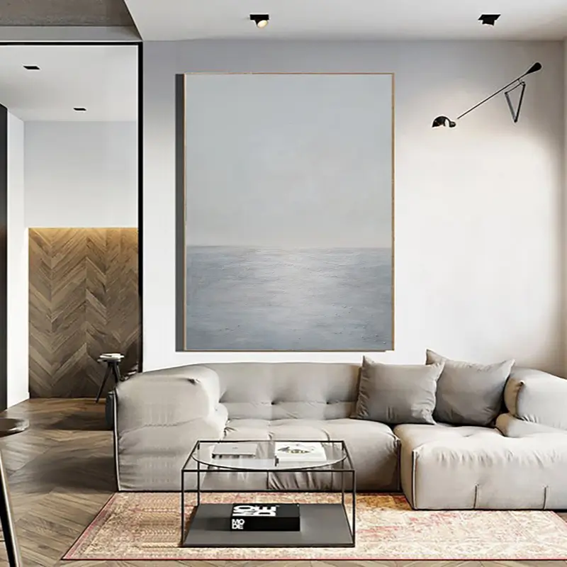 Large Abstract Ocean Painting | Hand-Painted Grey Scale Wall Masterpiece
