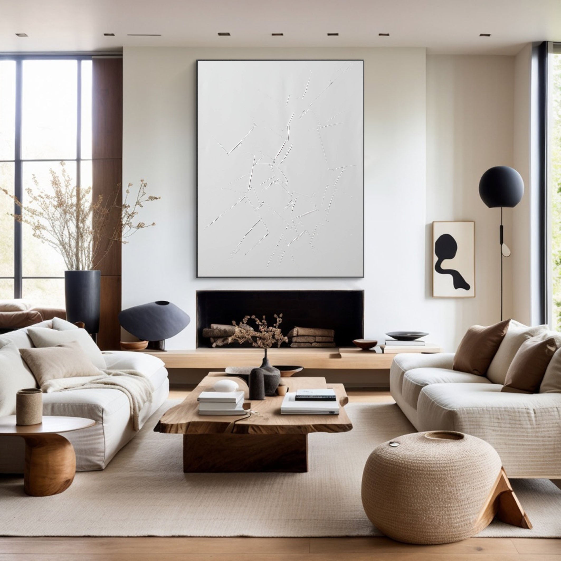 Large Minimalist White Textured Abstract Wall Art #TC 125