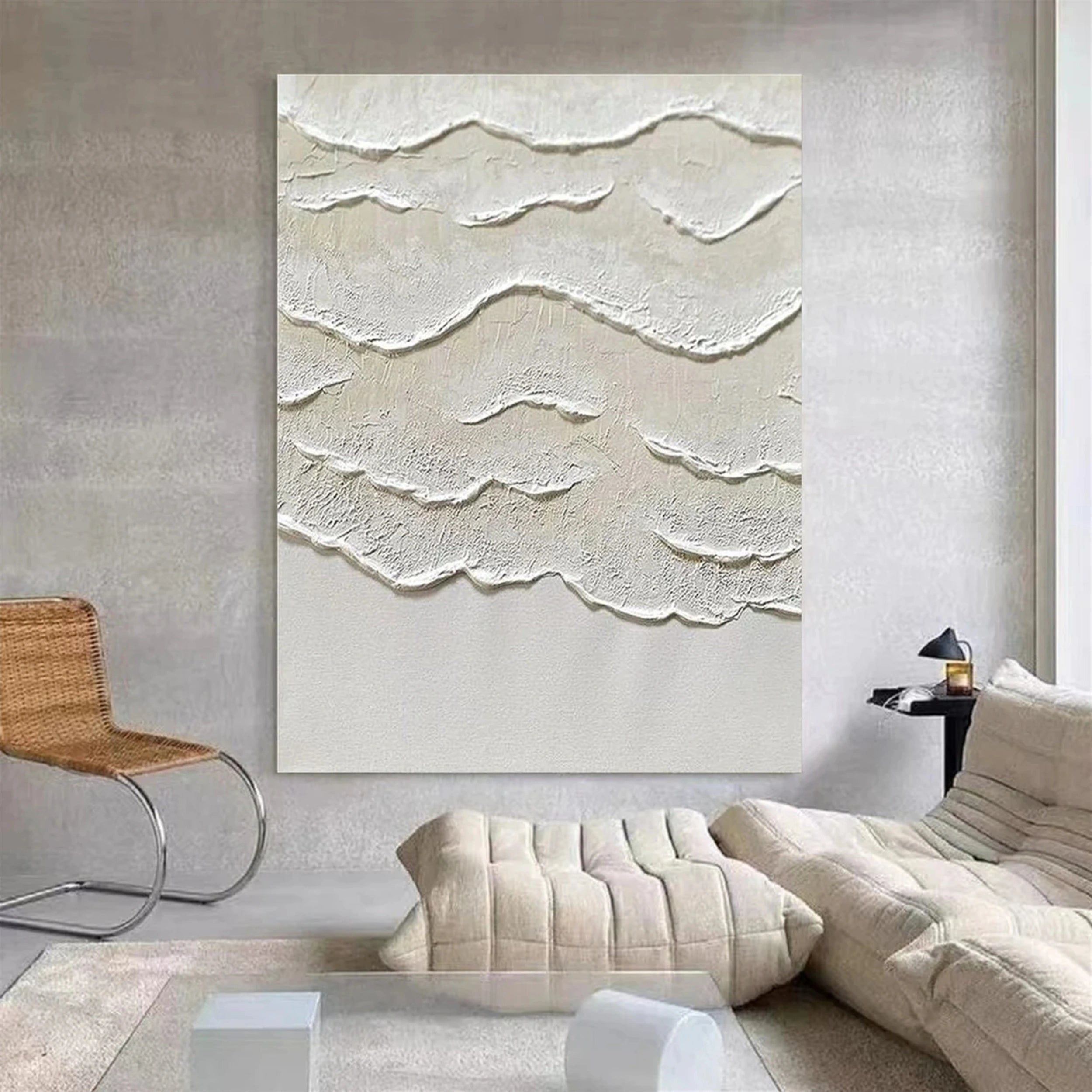 Simple Neutral Textured Abstract - Beige and White Art Oil Painting