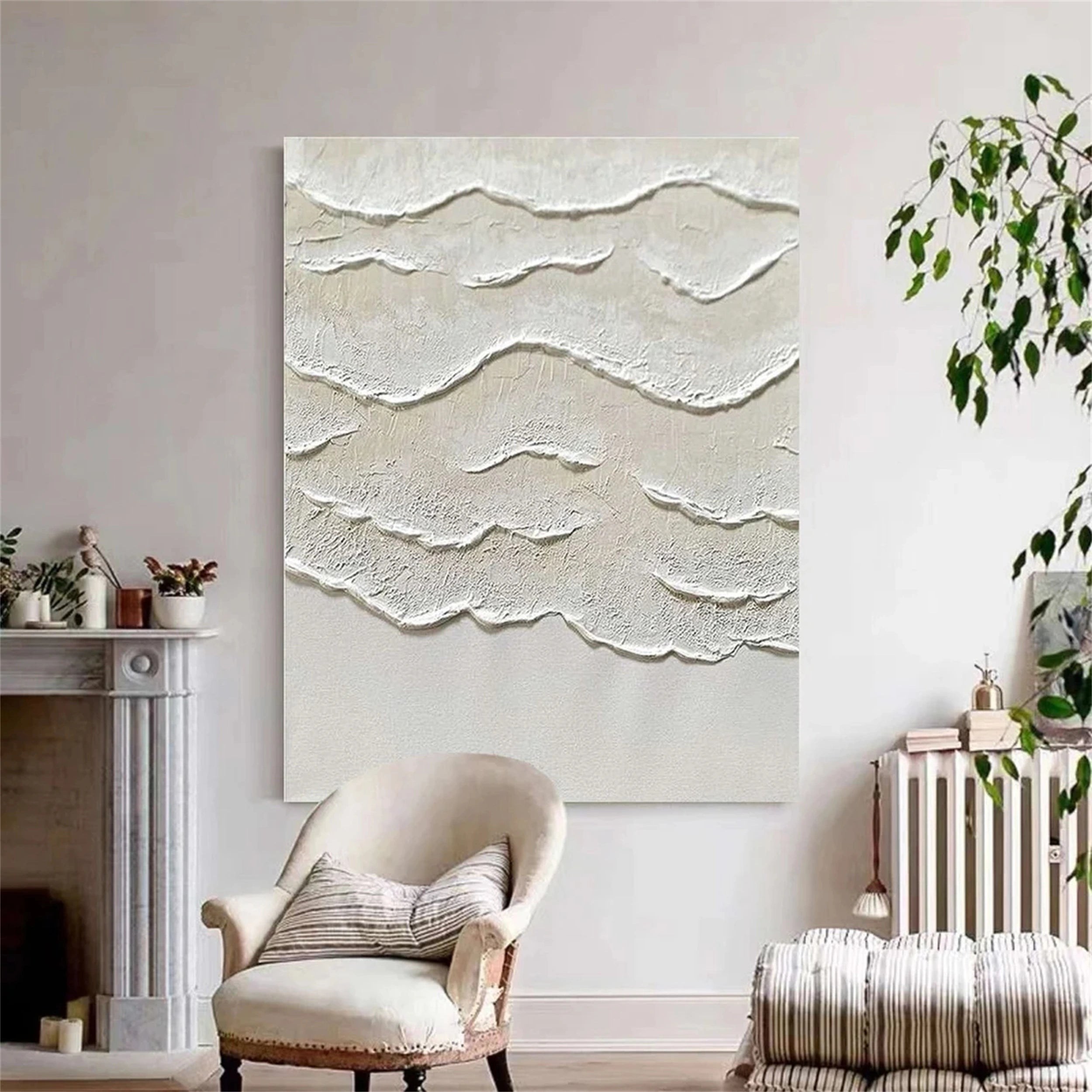 Beige and White  Textured Abstract Oil Painting # JJ 130