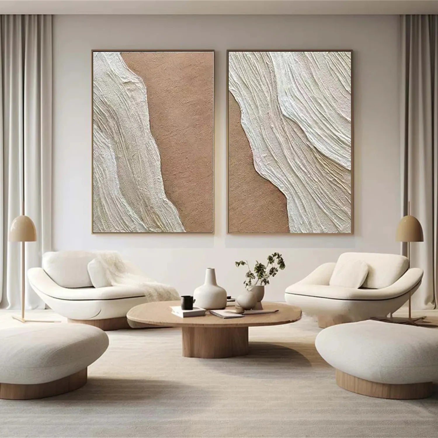 Serene Beige & White Coast - Textured Abstract