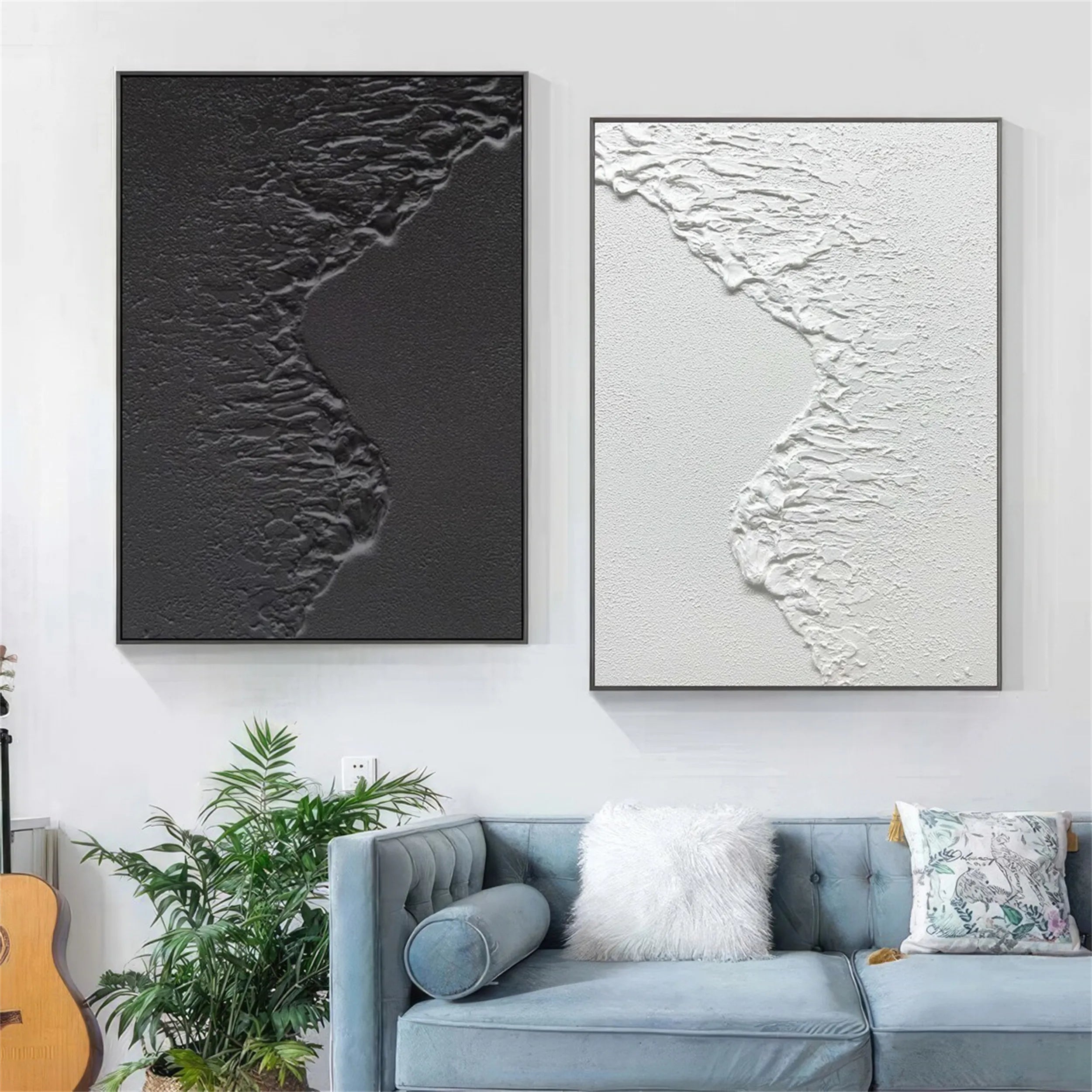 Abstract Black White Textured Painting