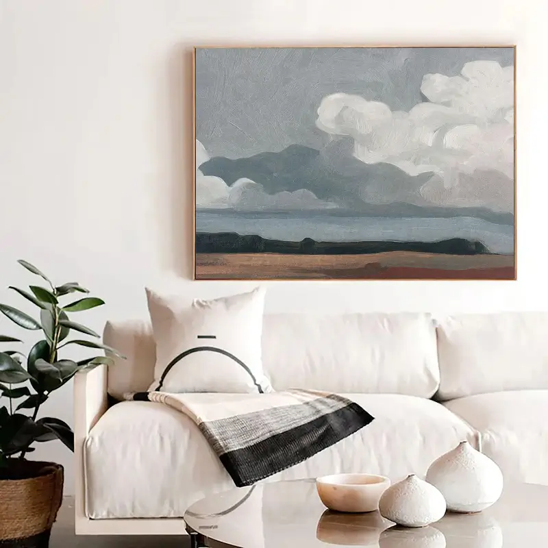 Modern Abstract Ocean Art – Textured Coastal Canvas for Living Room #JJ 274