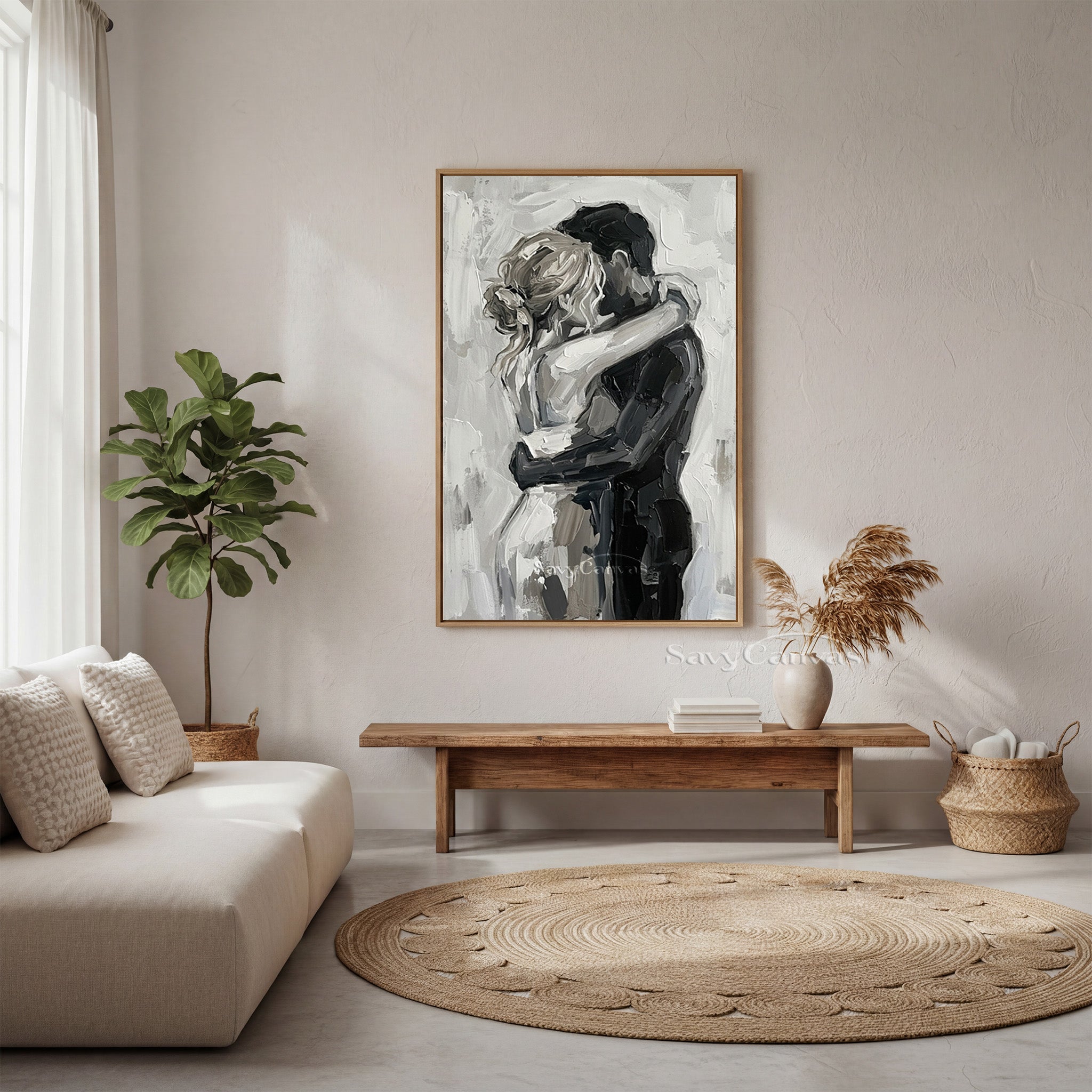 Romantic Lovers Hug Abstract Oil Painting | Modern Bedroom Wall Art #SS 155