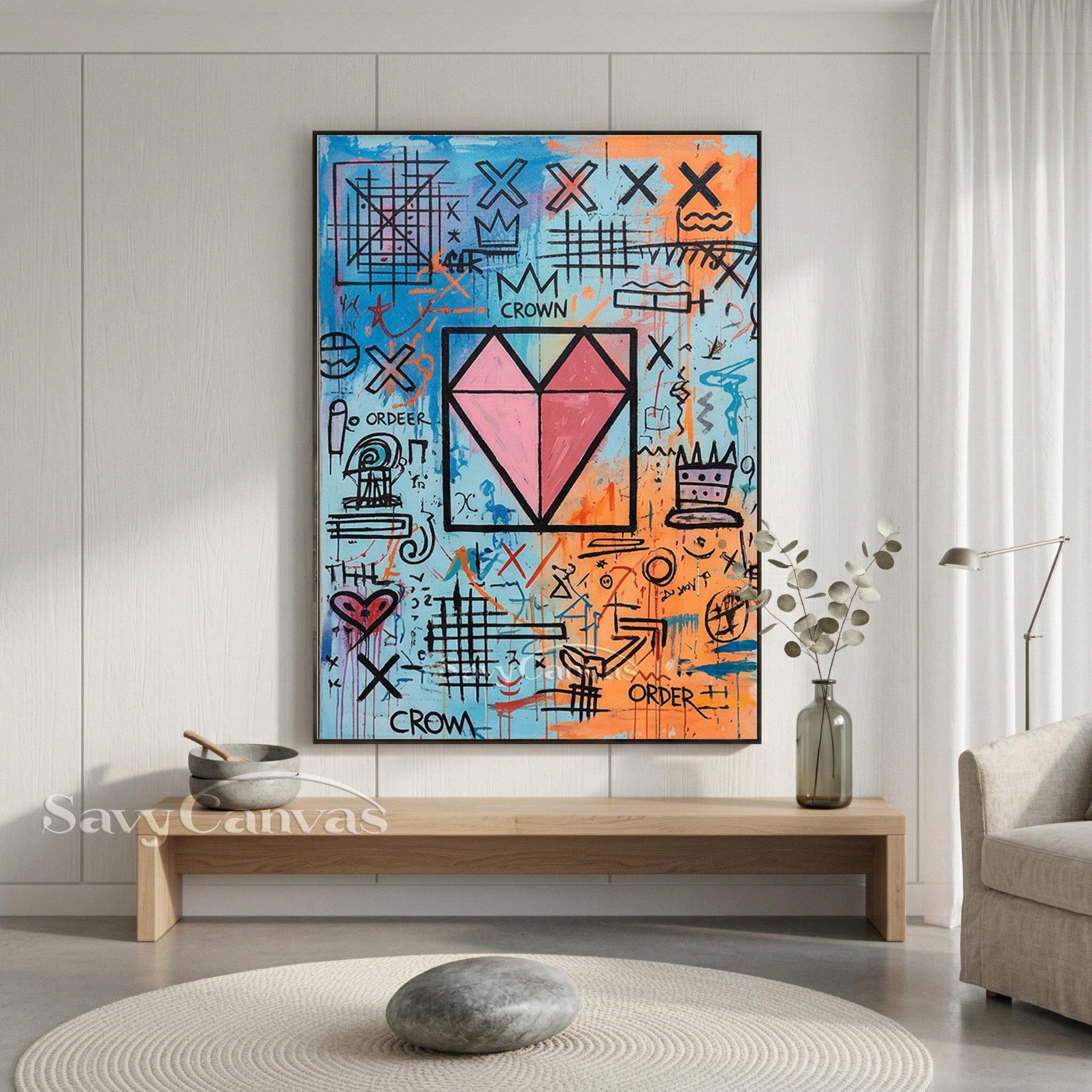 Street Art Crown & Heart Canvas Painting | Urban Pop Art Decor #SS 081
