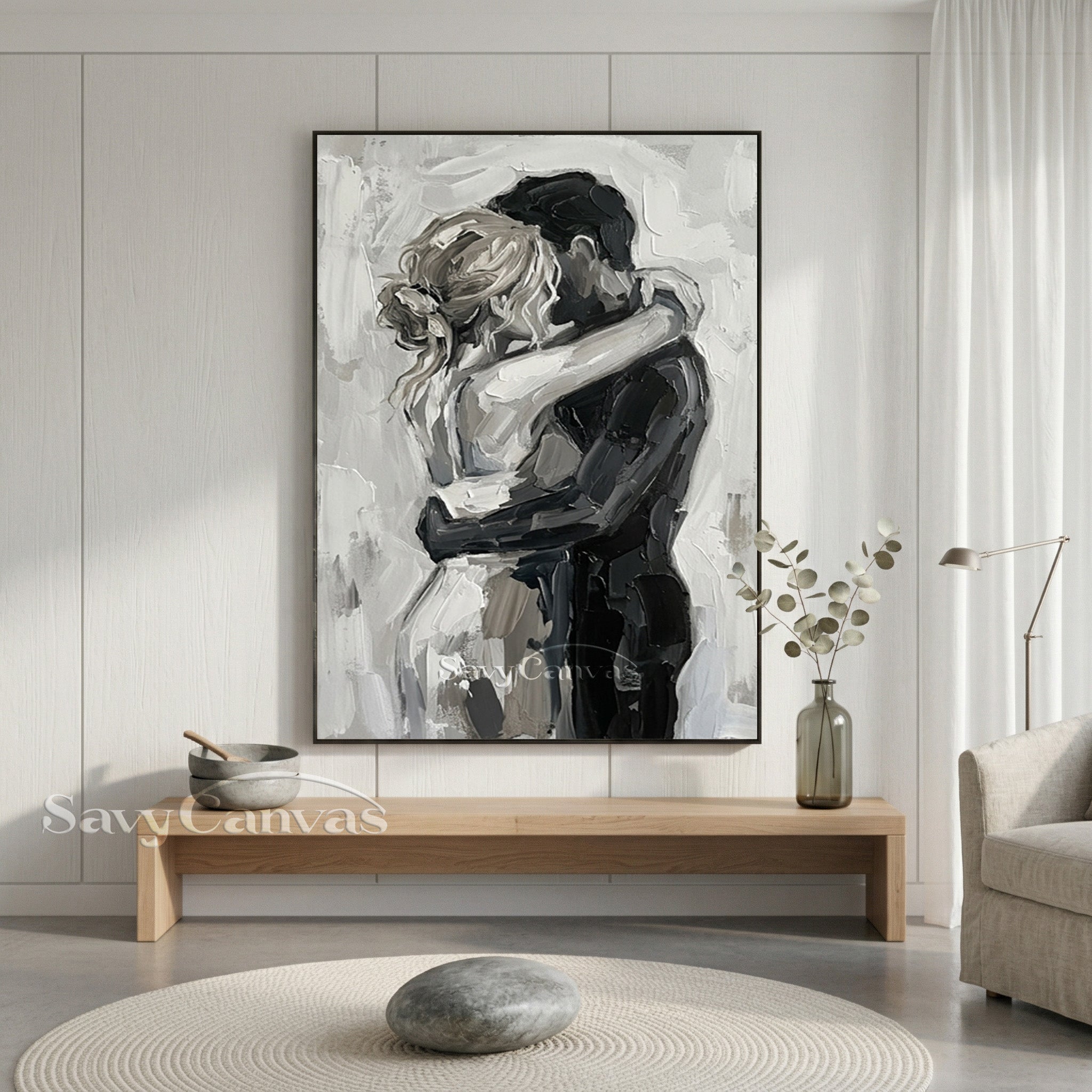 Romantic Lovers Hug Abstract Oil Painting | Modern Bedroom Wall Art #SS 155