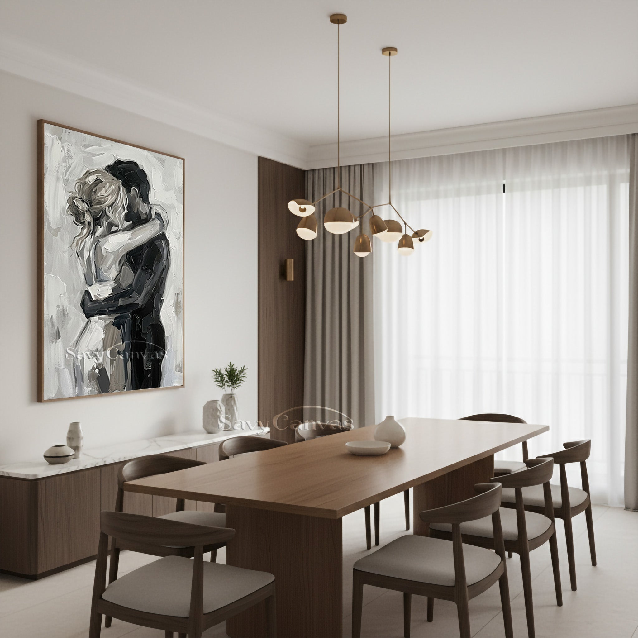 Romantic Lovers Hug Abstract Oil Painting | Modern Bedroom Wall Art #SS 155