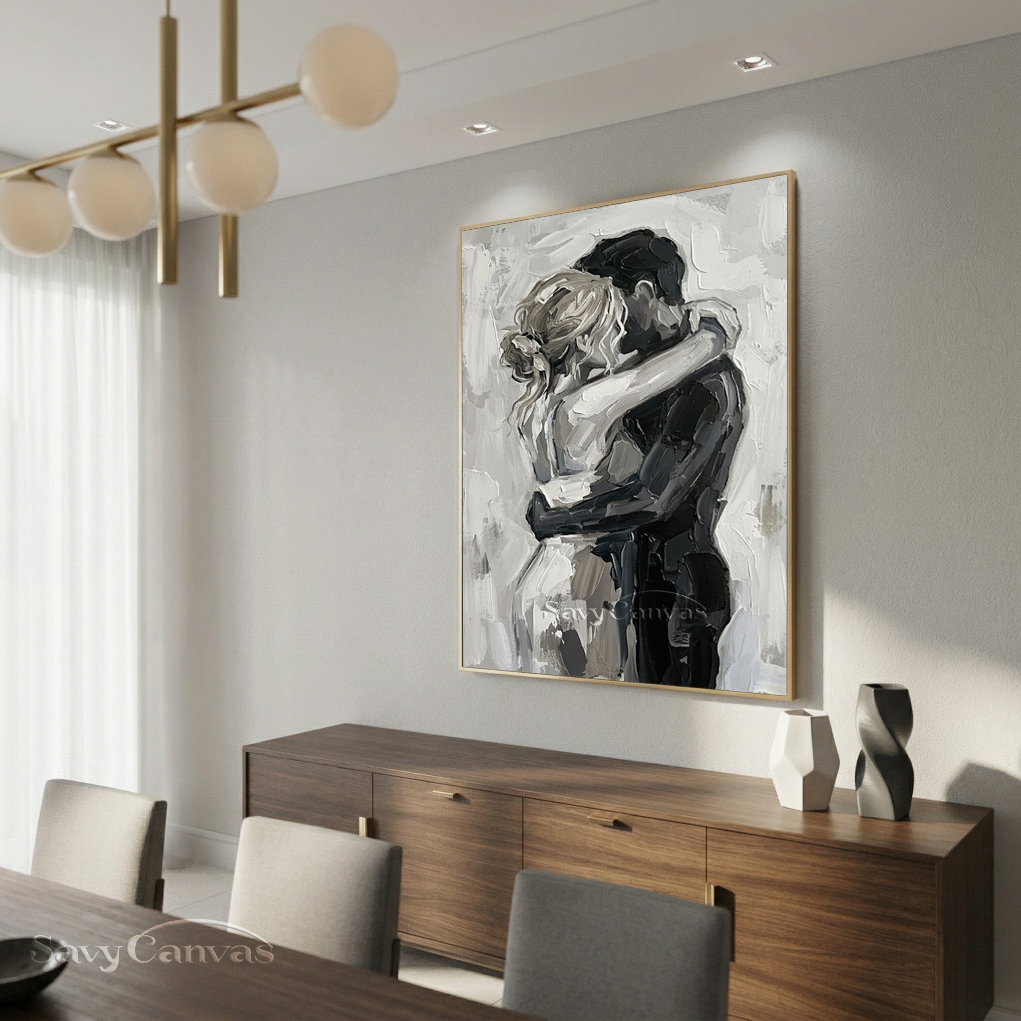 Romantic Lovers Hug Abstract Oil Painting | Modern Bedroom Wall Art #SS 155