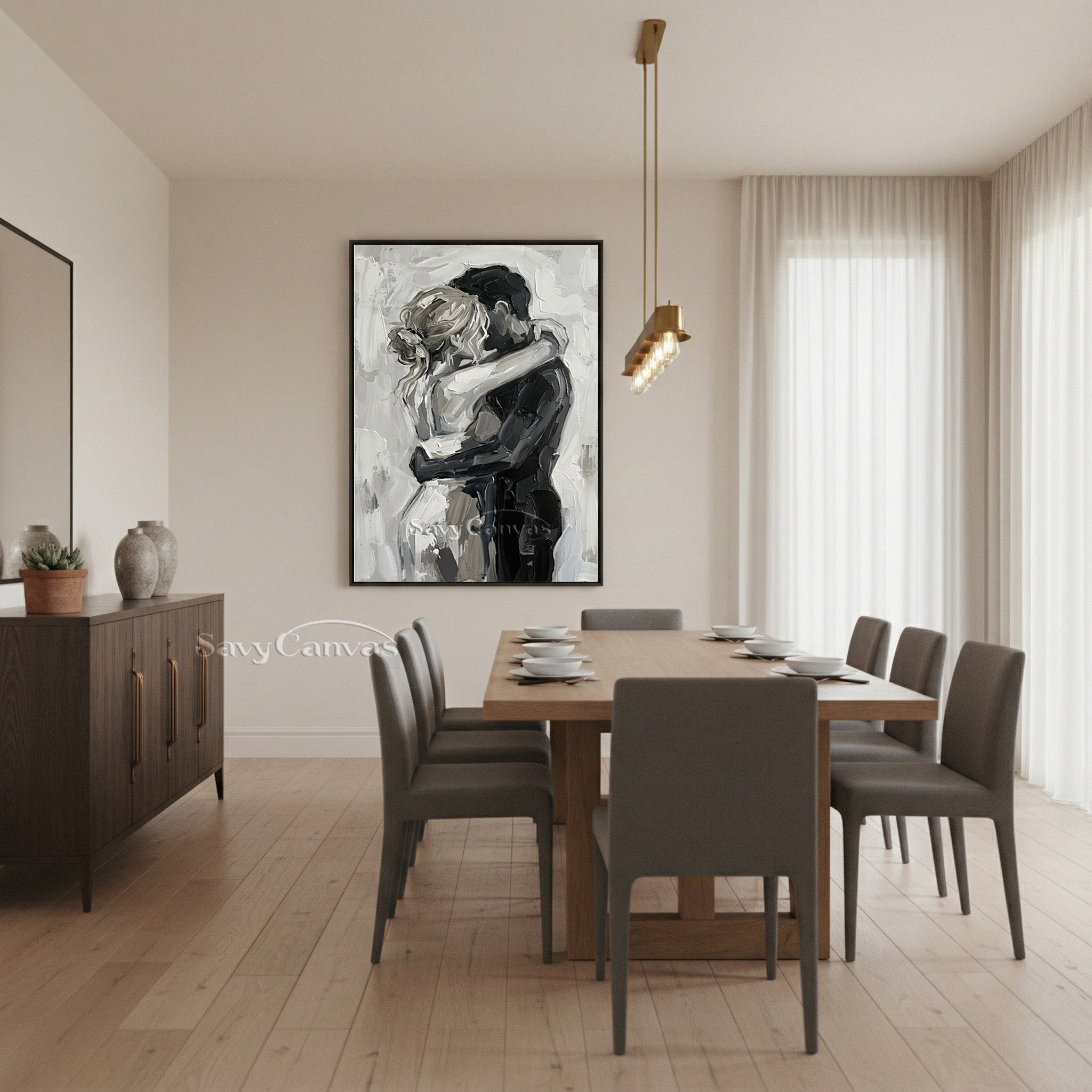 Romantic Lovers Hug Abstract Oil Painting | Modern Bedroom Wall Art #SS 155