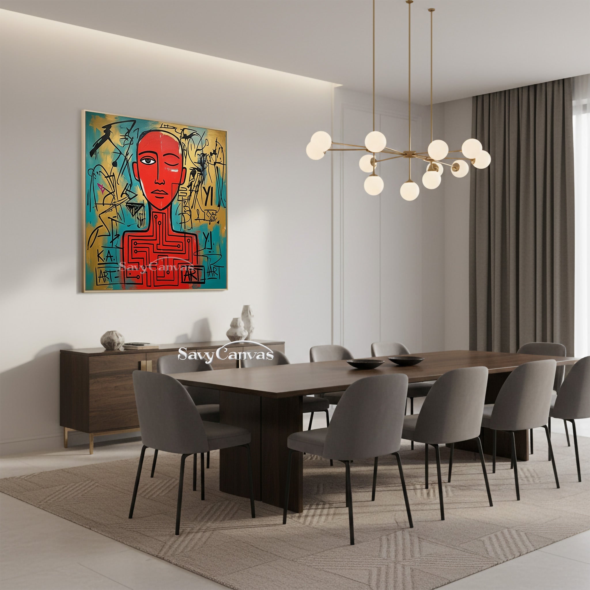 Red Neo-Expressionist Robot Portrait Canvas | Modern Street Art #SS 121