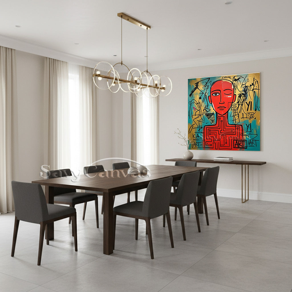 Red Neo-Expressionist Robot Portrait Canvas | Modern Street Art #SS 121