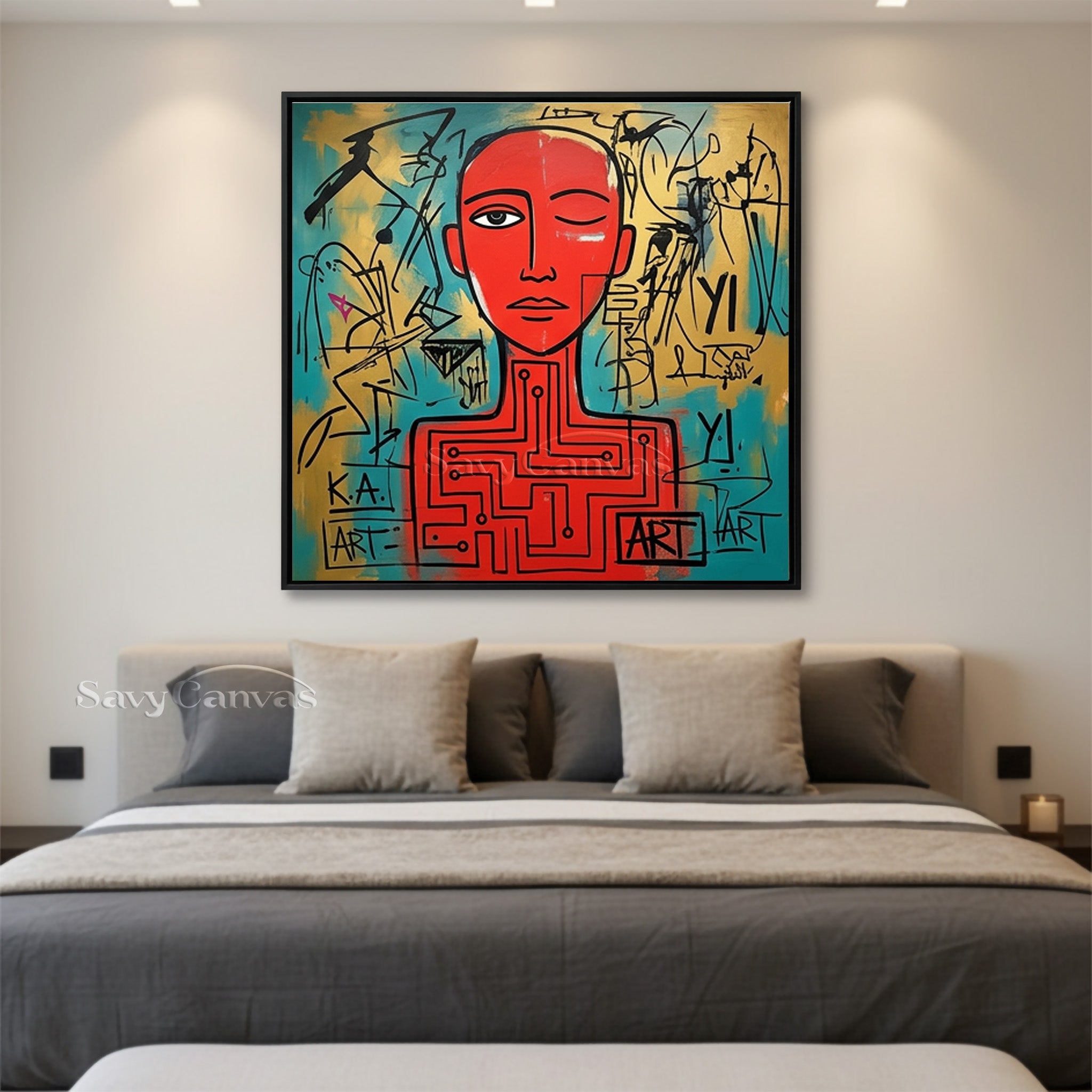 Red Neo-Expressionist Robot Portrait Canvas | Modern Street Art #SS 121