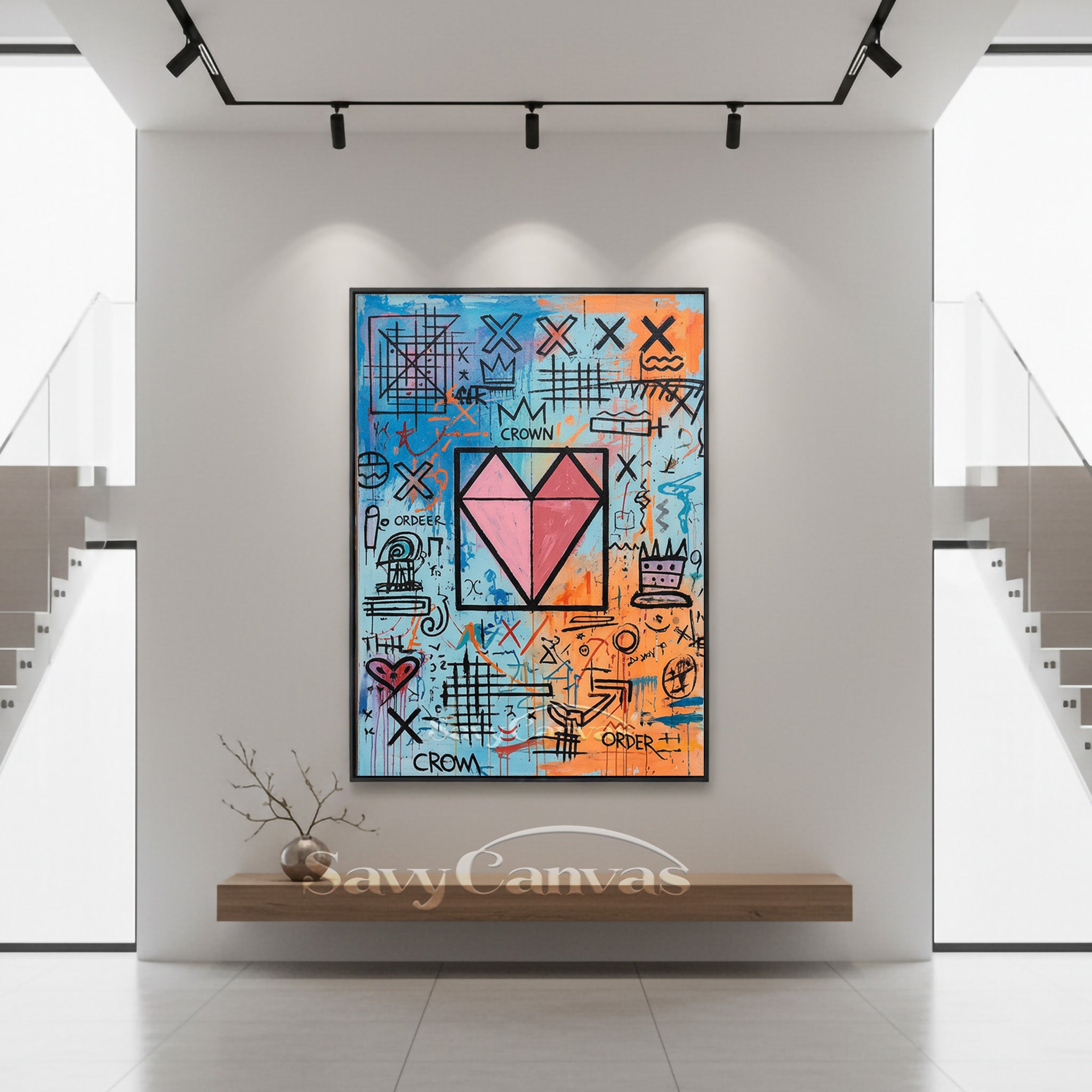 Street Art Crown & Heart Canvas Painting | Urban Pop Art Decor #SS 081