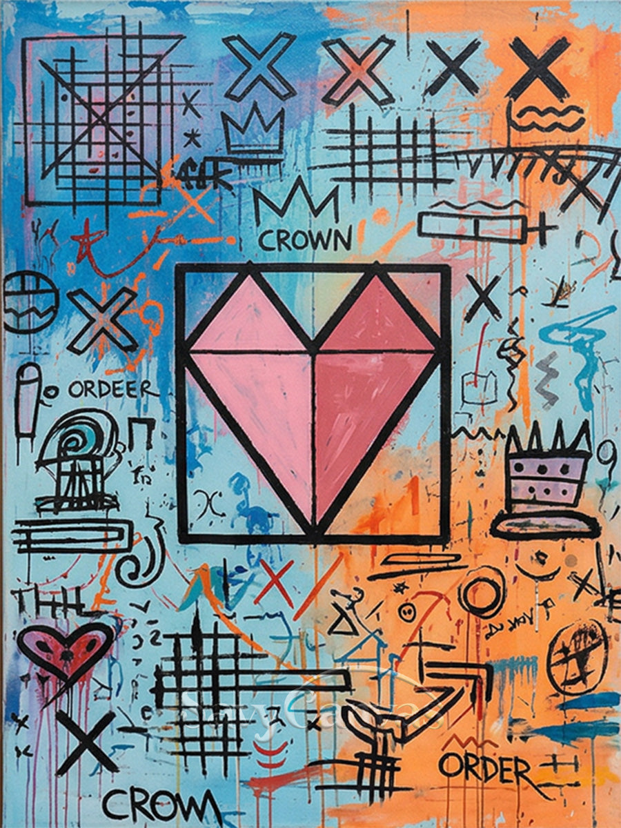 Street Art Crown & Heart Canvas Painting | Urban Pop Art Decor #SS 081