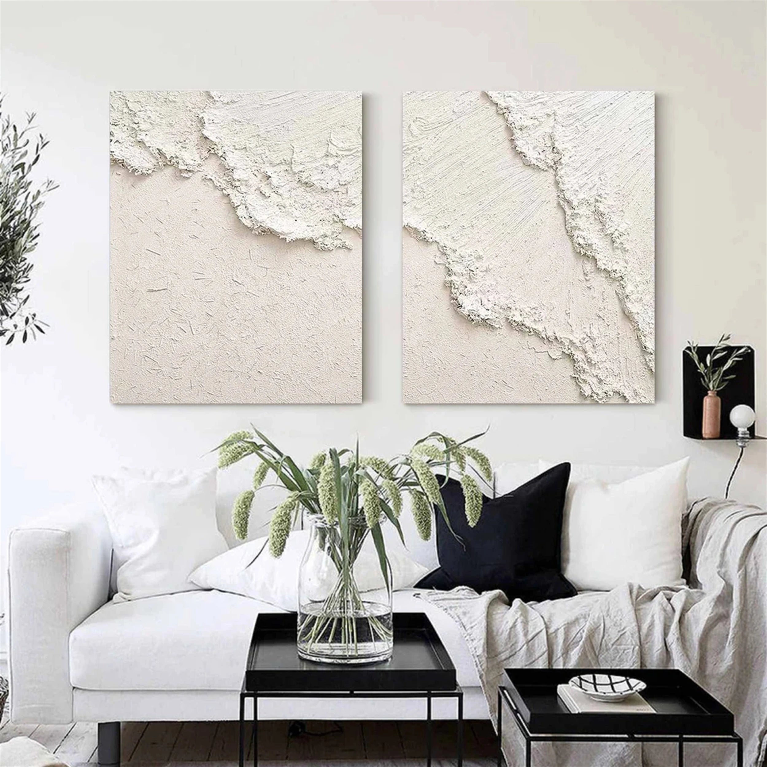 Textured Beige Duo - Serene Minimalist Art Set