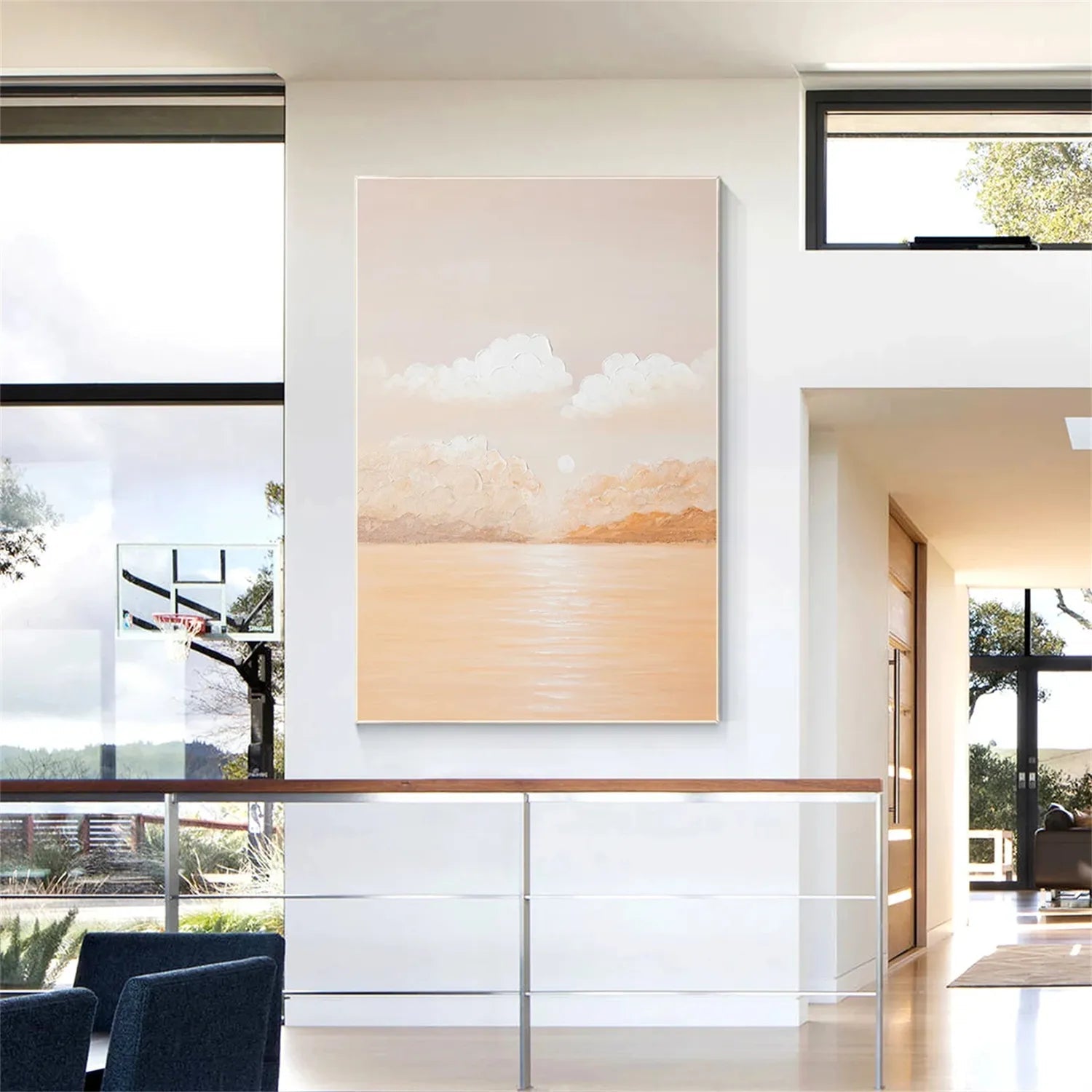 Tranquil Cloud and Sea Wall Art – Hand-Painted on Canvas # JJ 142