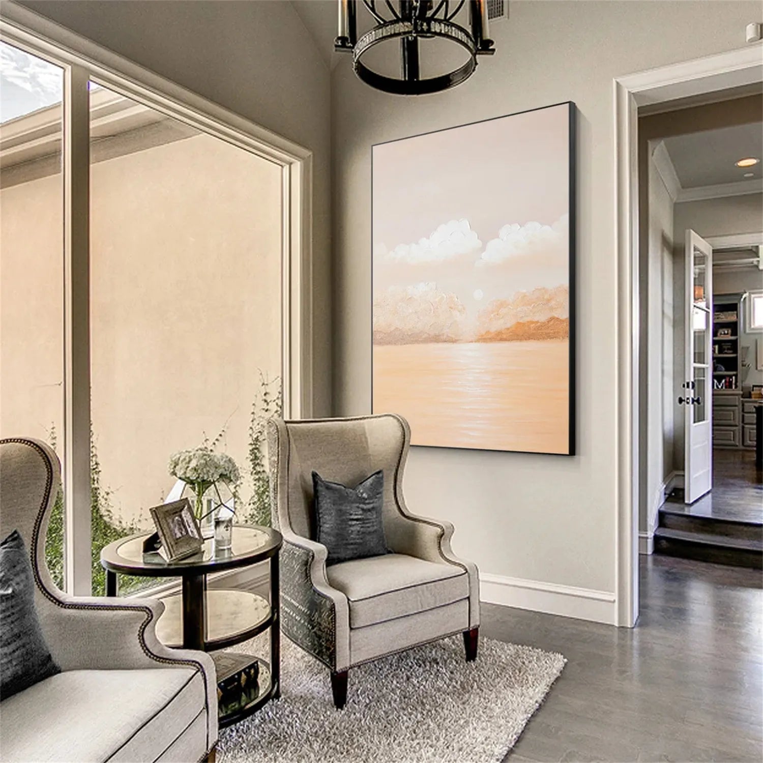 Tranquil Cloud and Sea Wall Art – Hand-Painted on Canvas # JJ 142