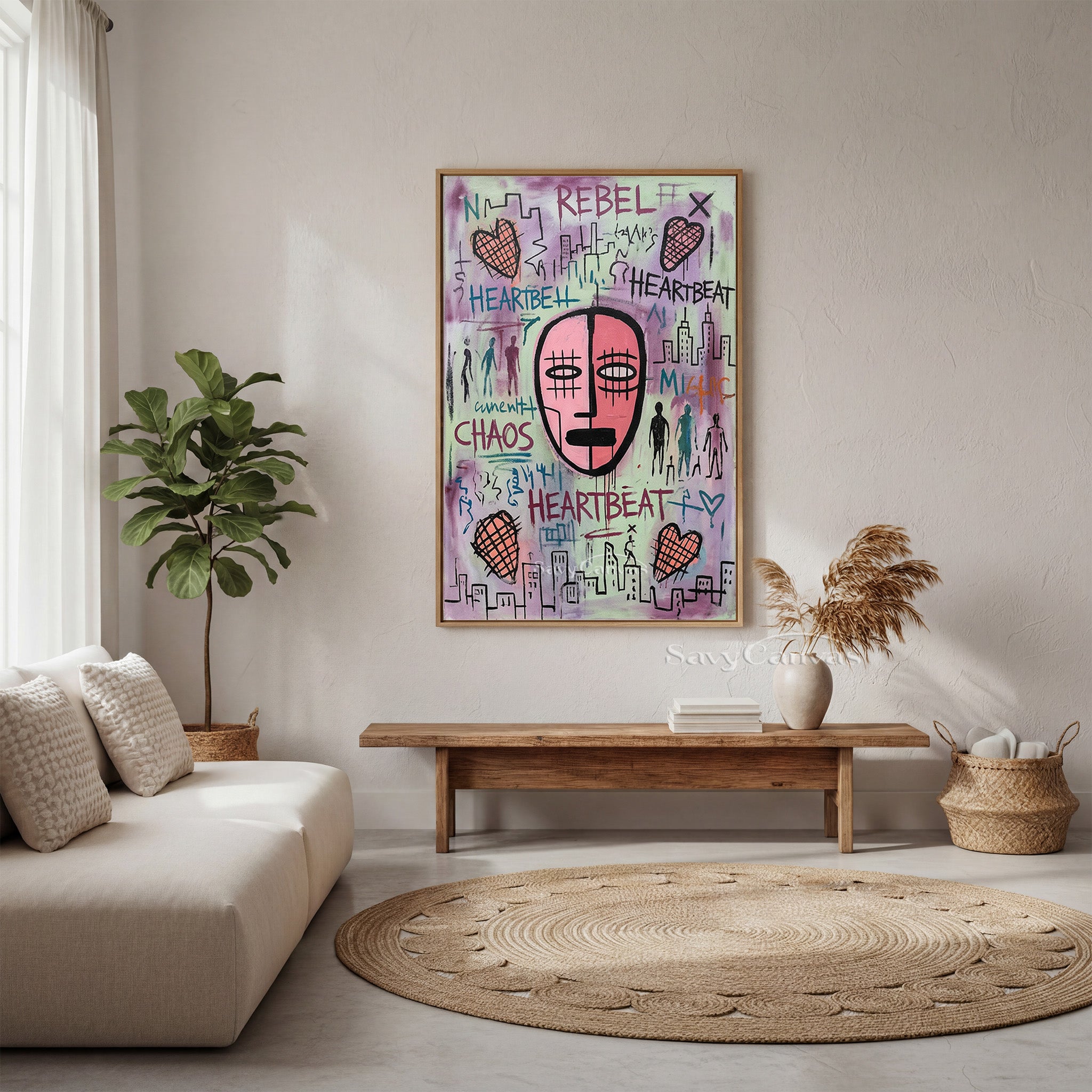 Basquiat Style Street Art Oil Painting | Chaos & Heartbeat Wall Art #SS 082