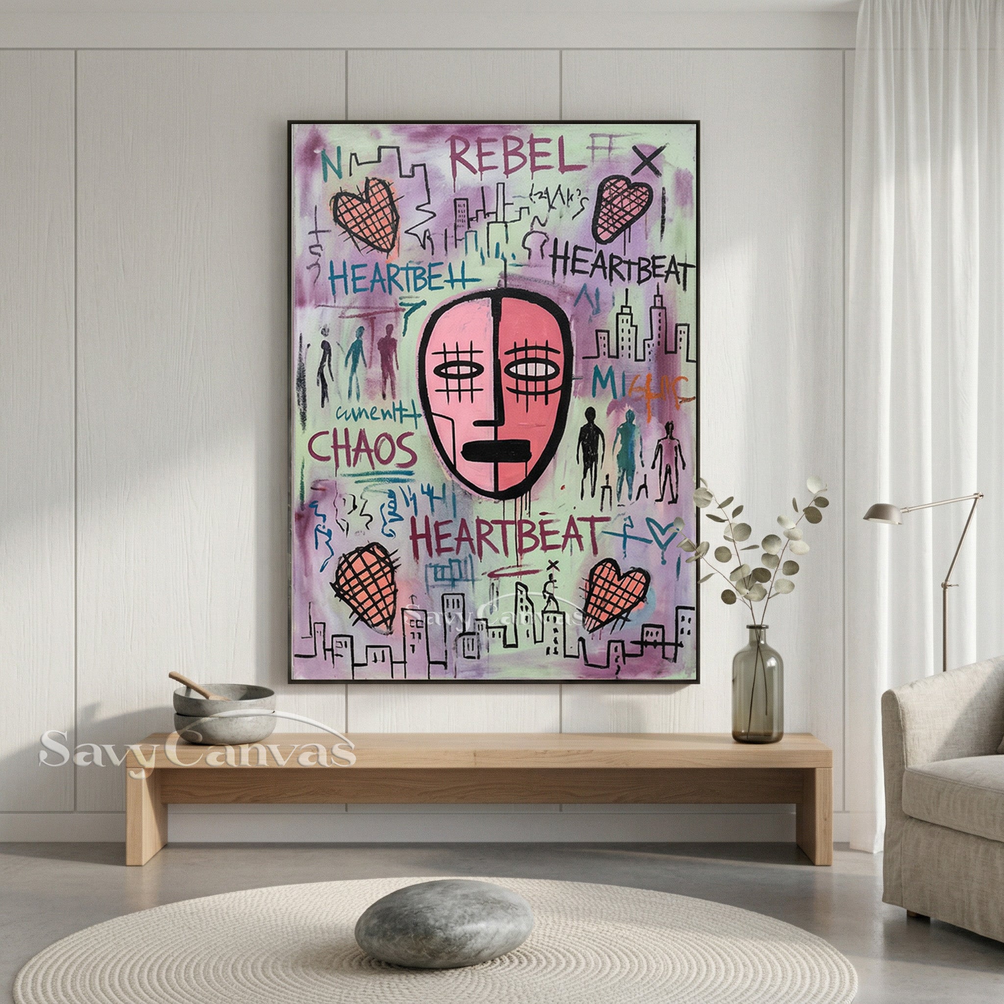 Basquiat Style Street Art Oil Painting | Chaos & Heartbeat Wall Art #SS 082