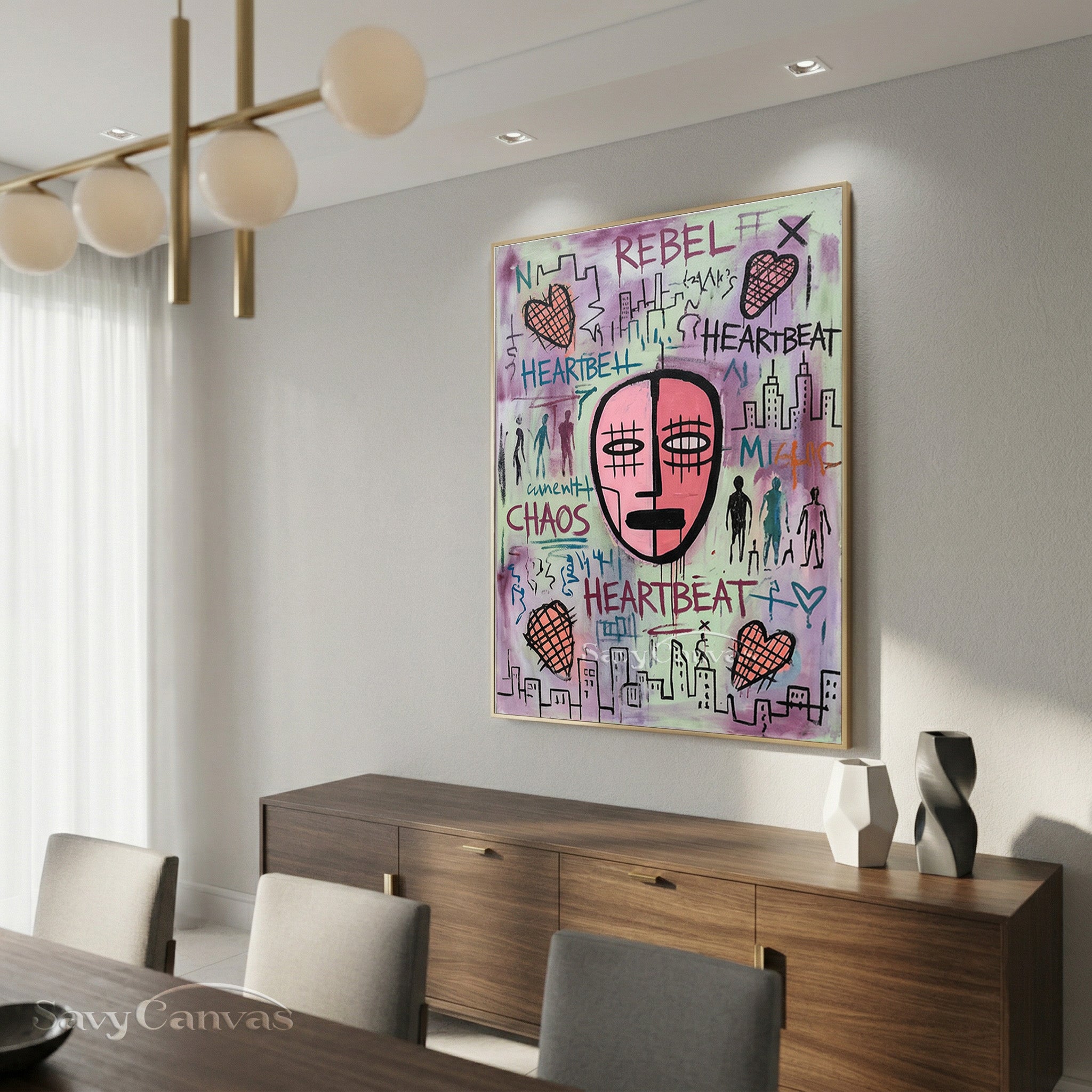 Basquiat Style Street Art Oil Painting | Chaos & Heartbeat Wall Art #SS 082