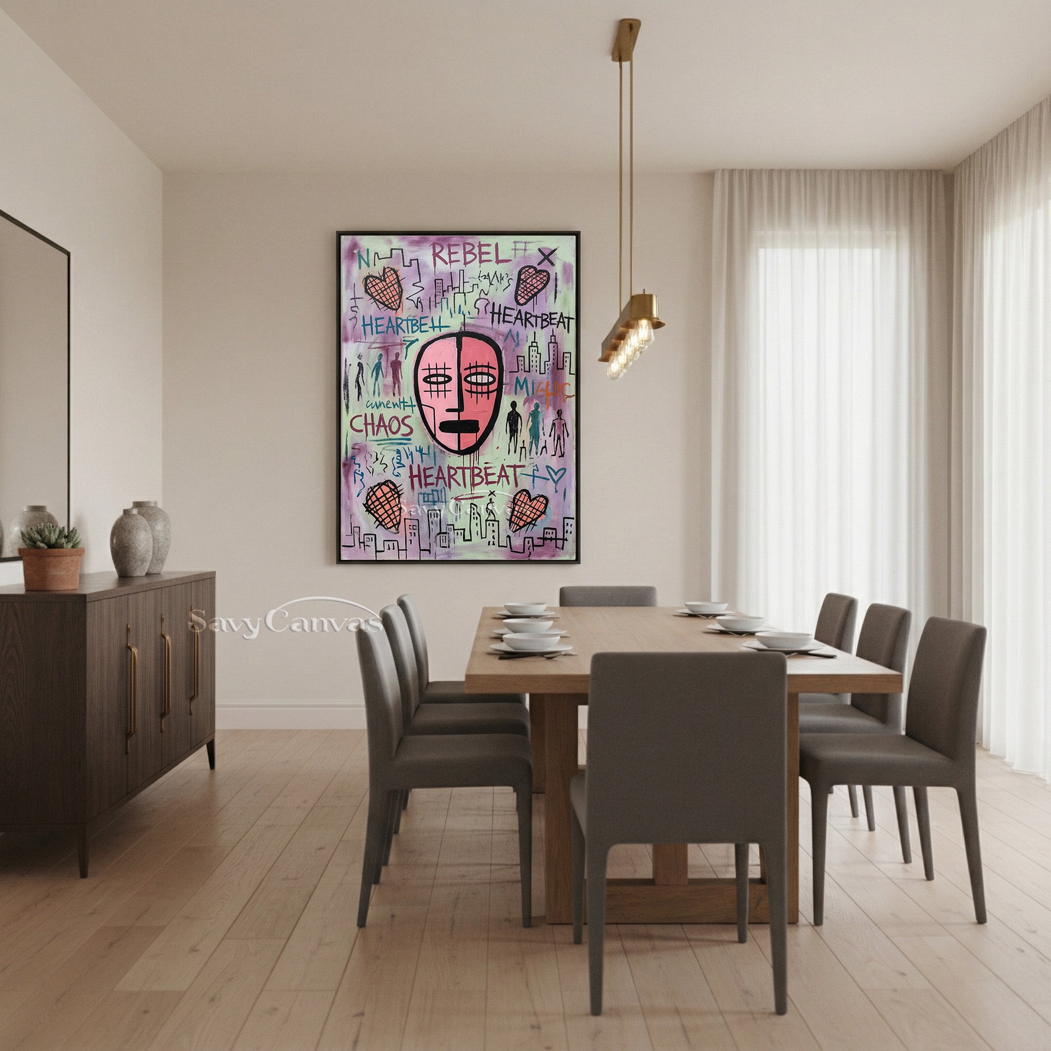 Basquiat Style Street Art Oil Painting | Chaos & Heartbeat Wall Art #SS 082