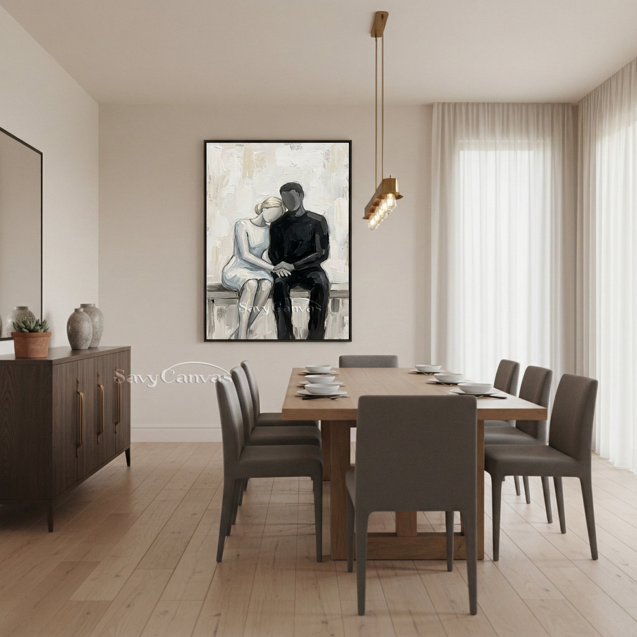 Abstract Couple Sitting Together Oil Painting | Modern Cozy Wall Art #SS 156