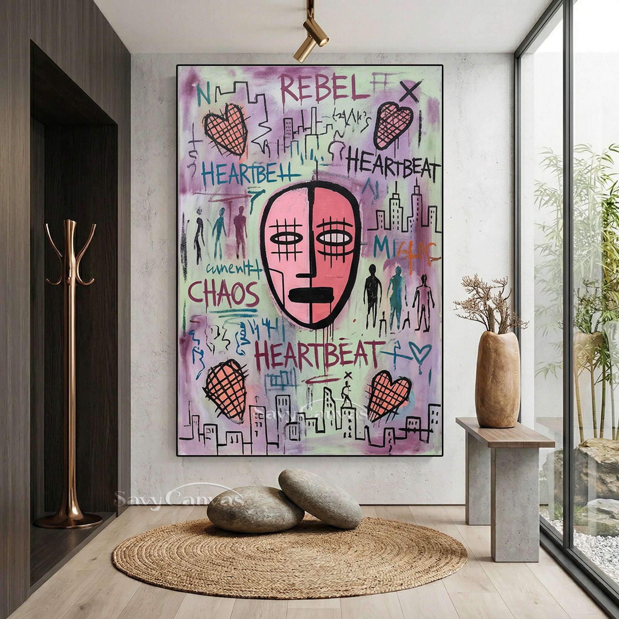 Basquiat Style Street Art Oil Painting | Chaos & Heartbeat Wall Art #SS 082