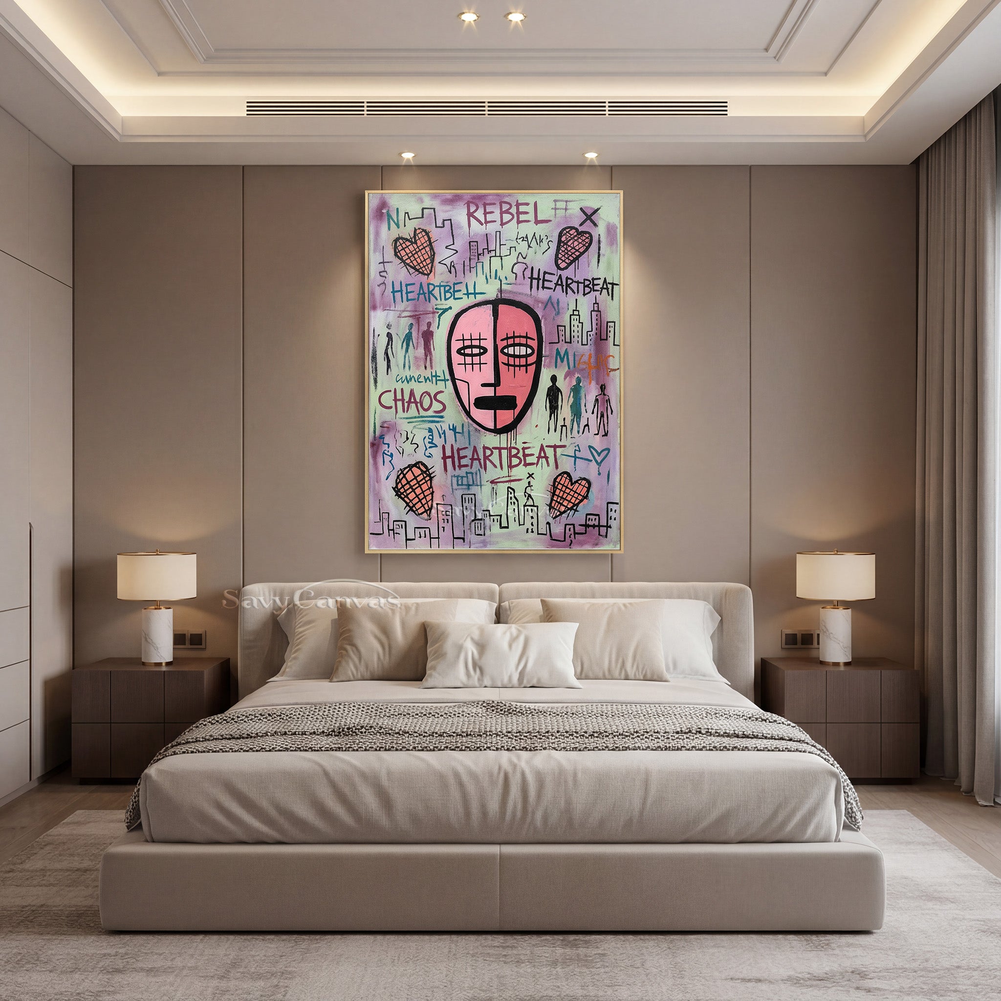 Basquiat Style Street Art Oil Painting | Chaos & Heartbeat Wall Art #SS 082