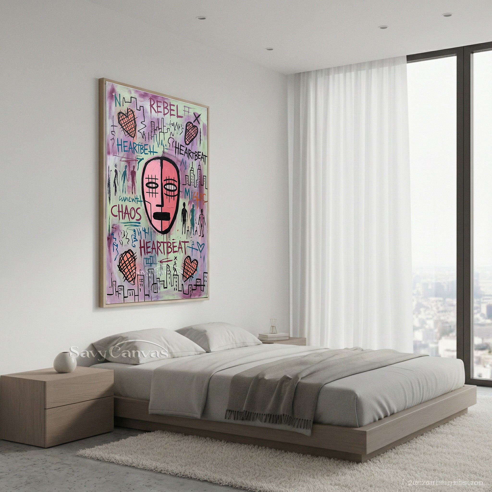 Basquiat Style Street Art Oil Painting | Chaos & Heartbeat Wall Art #SS 082