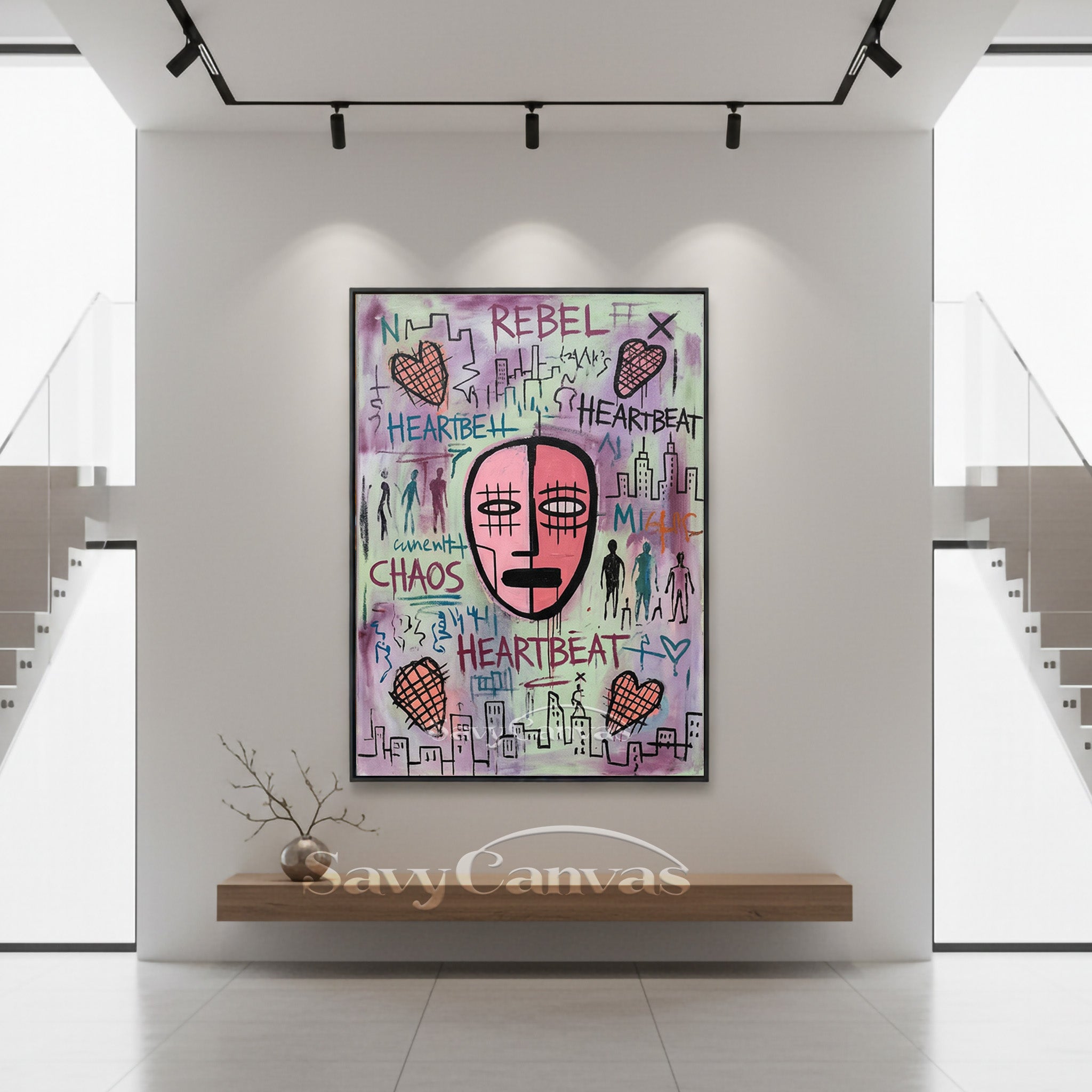 Basquiat Style Street Art Oil Painting | Chaos & Heartbeat Wall Art #SS 082