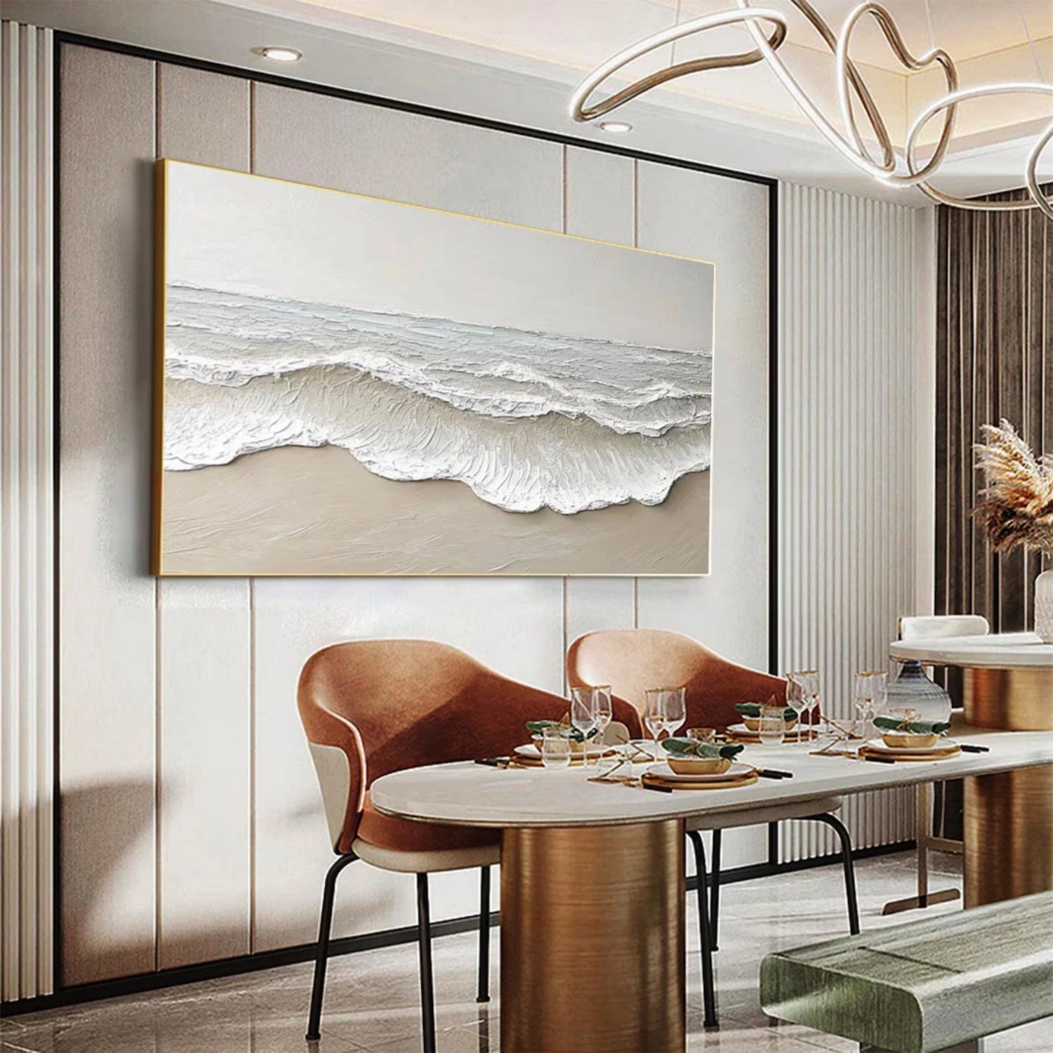 Large Textured Beach Wall Art | Neutral Abstract Ocean Wave