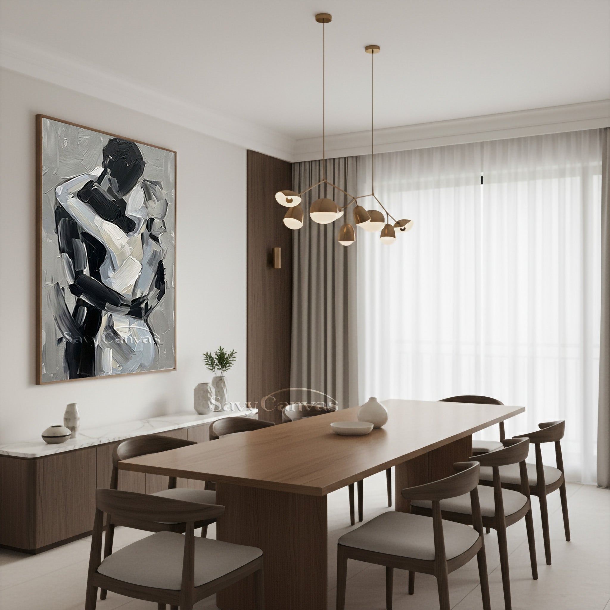 Minimalist Textured Palette Knife Art - Gray & Black Embrace Canvas #SS 157