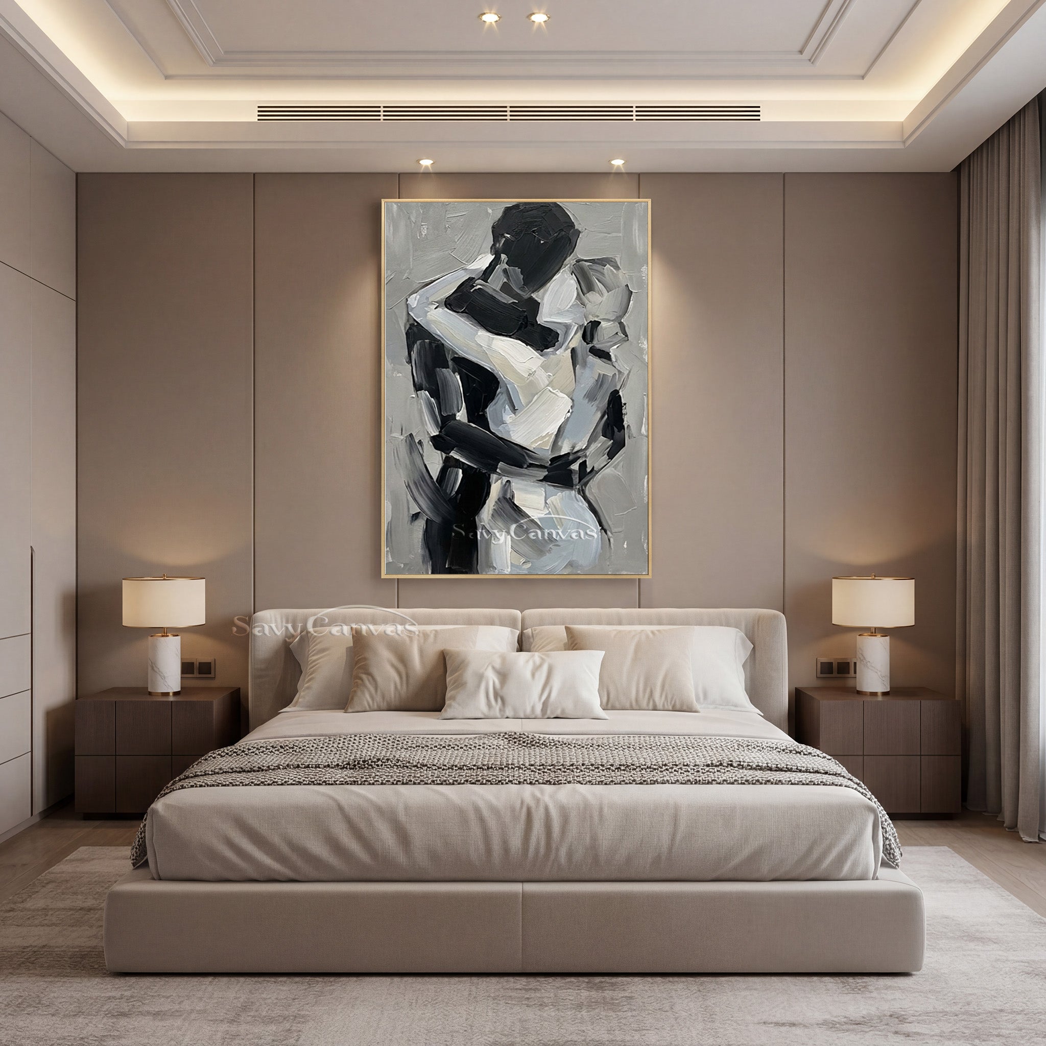 Minimalist Textured Palette Knife Art - Gray & Black Embrace Canvas #SS 157