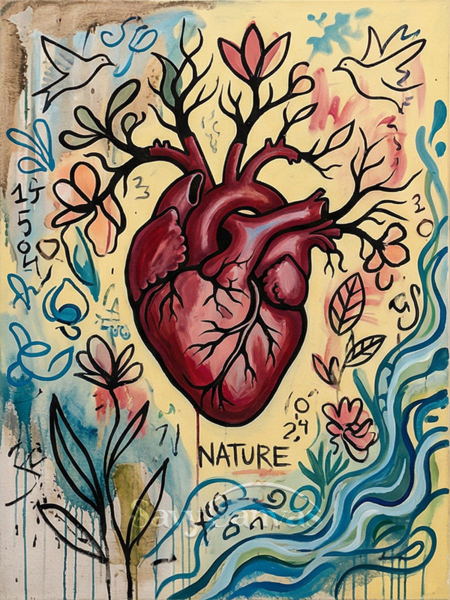 Heart Tree of Life Oil Painting - Modern Anatomy Nature Wall Art #SS 083