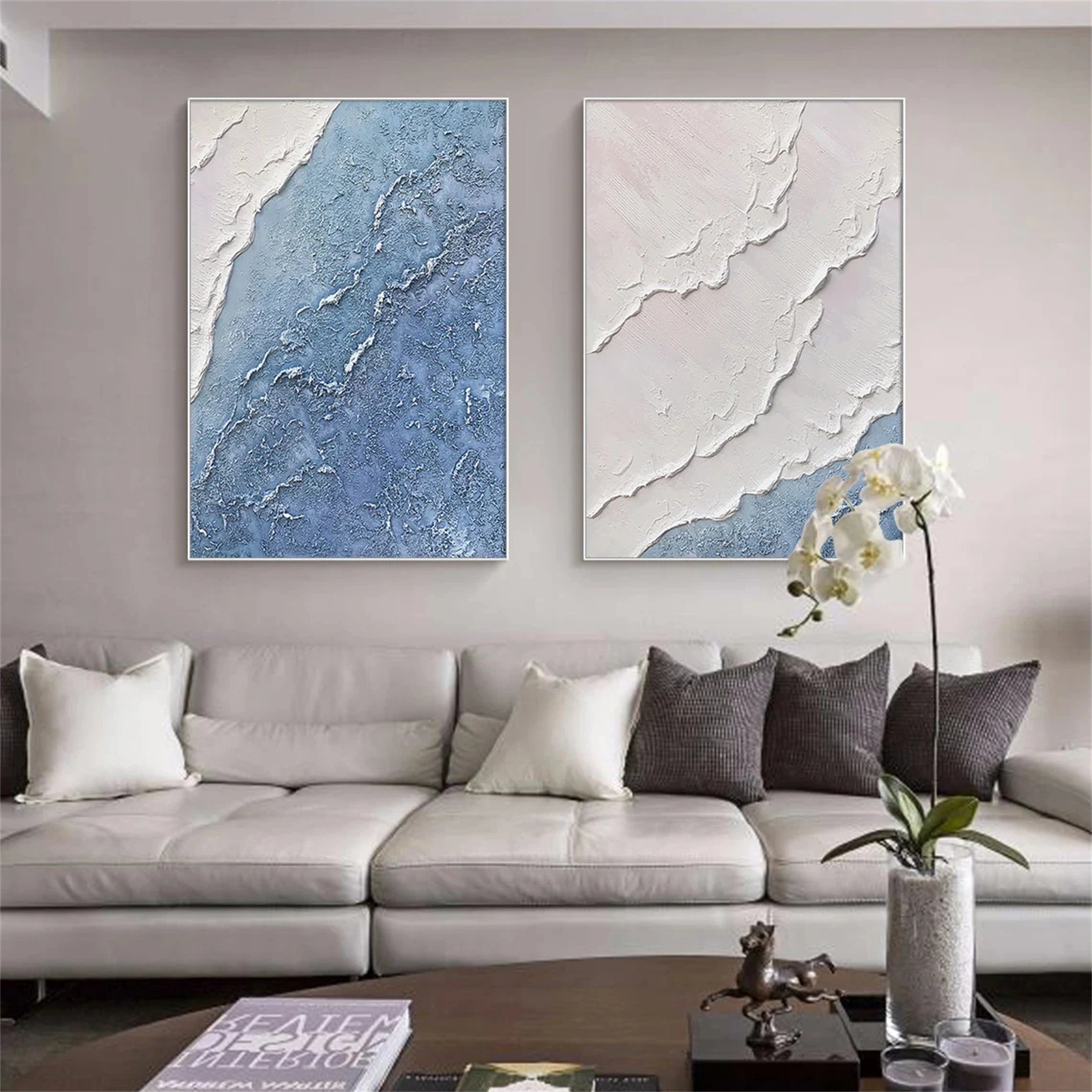 Handmade Blue Coast - Textured White Abstract