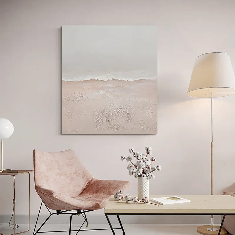 Calm Neutral Textured Abstract Art - Beige and White Minimalist Oil Painting