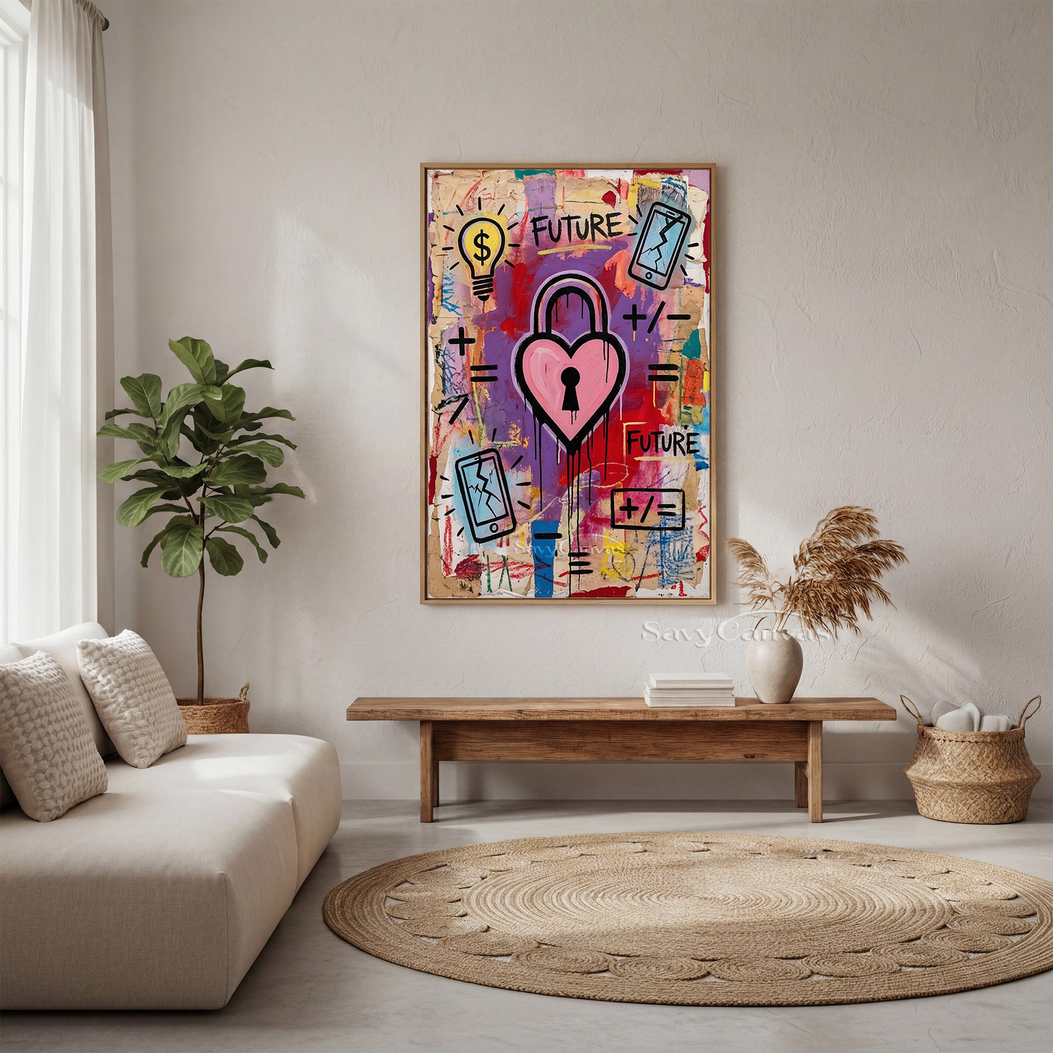 Modern Heart Padlock Graffiti Street Art Canvas Painting #SS 084