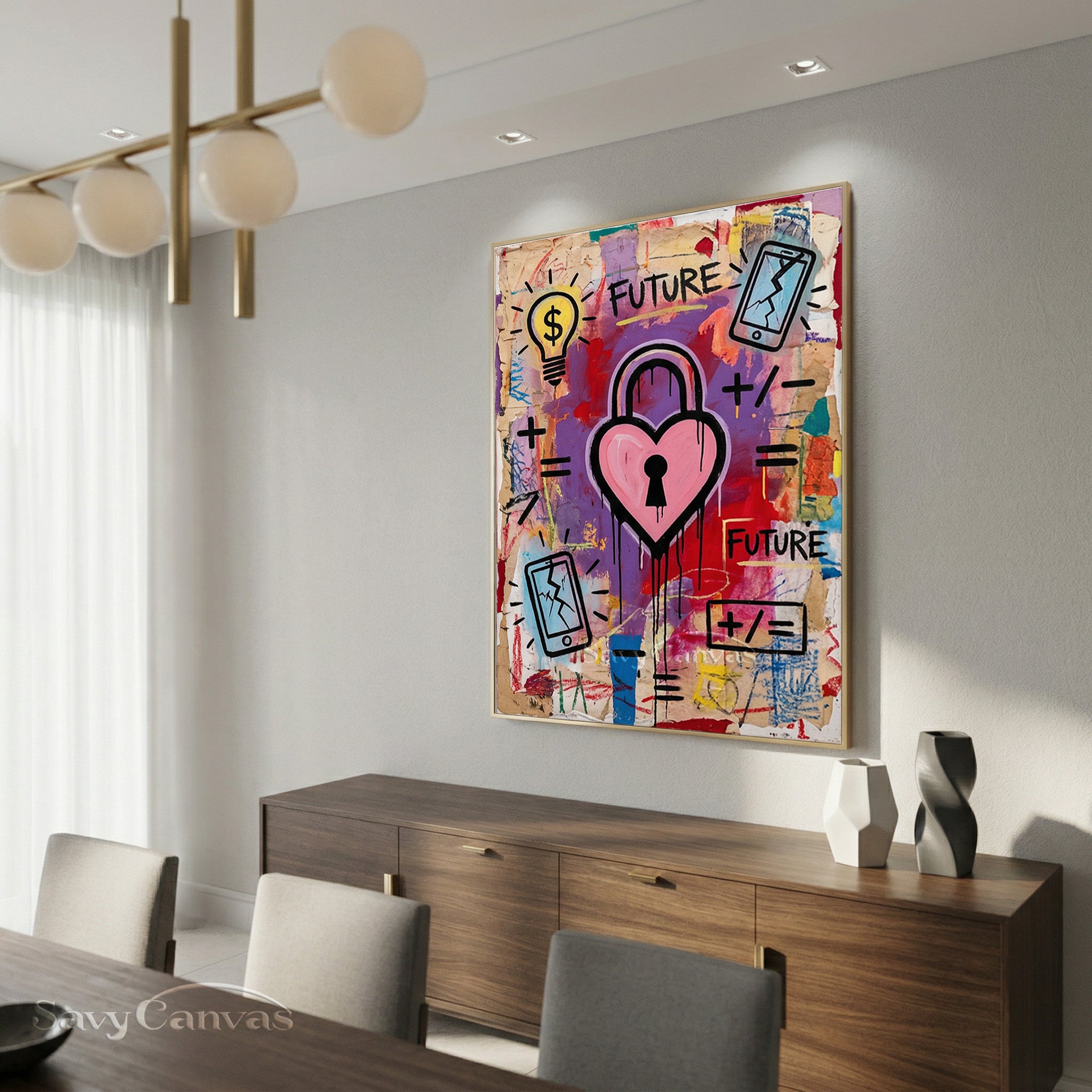 Modern Heart Padlock Graffiti Street Art Canvas Painting #SS 084