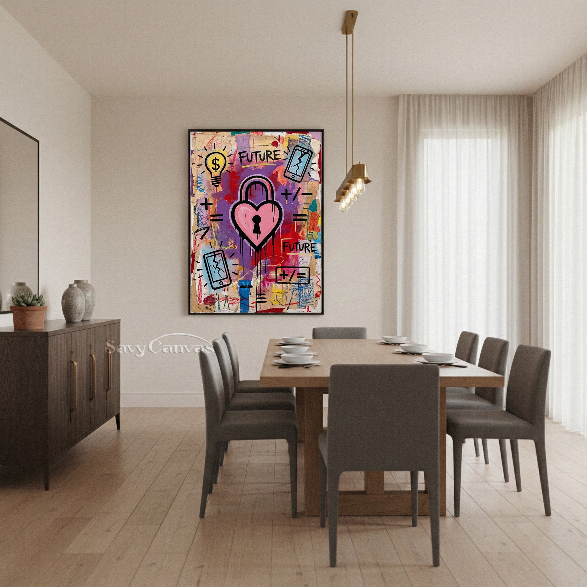 Modern Heart Padlock Graffiti Street Art Canvas Painting #SS 084