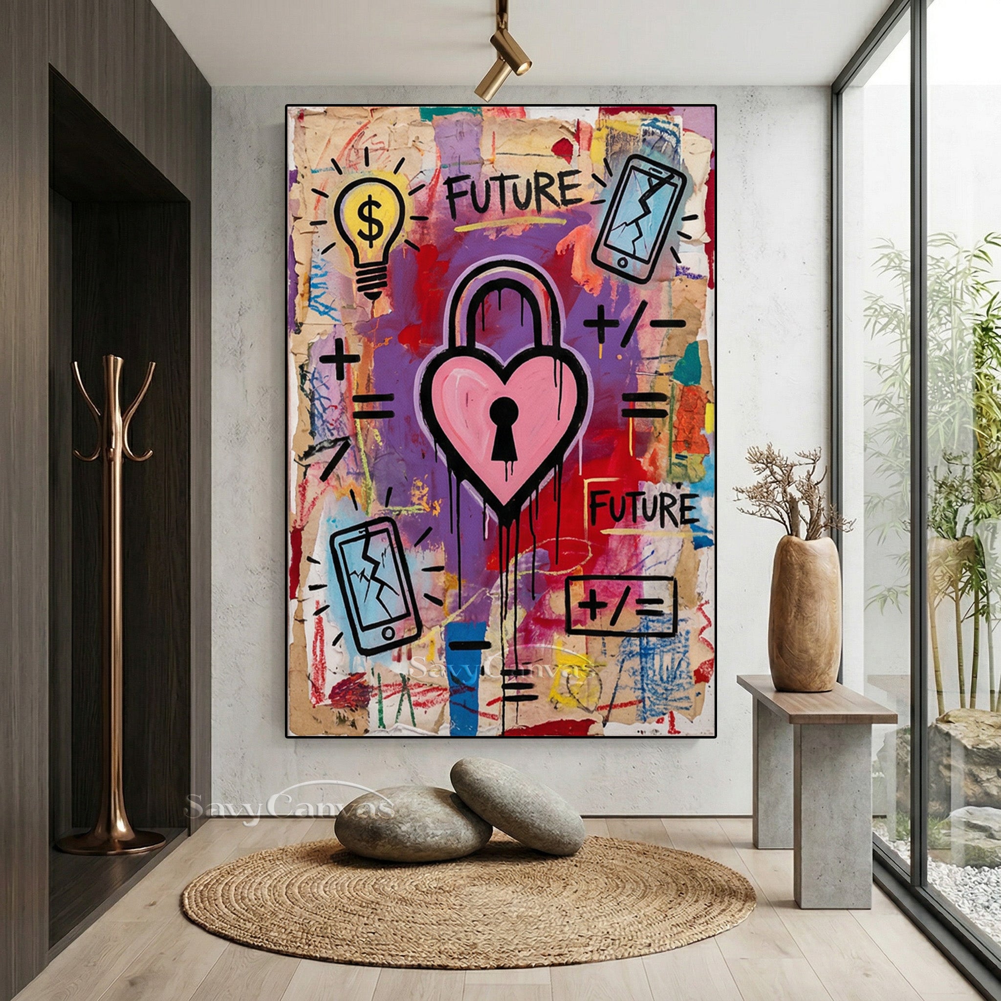 Modern Heart Padlock Graffiti Street Art Canvas Painting #SS 084