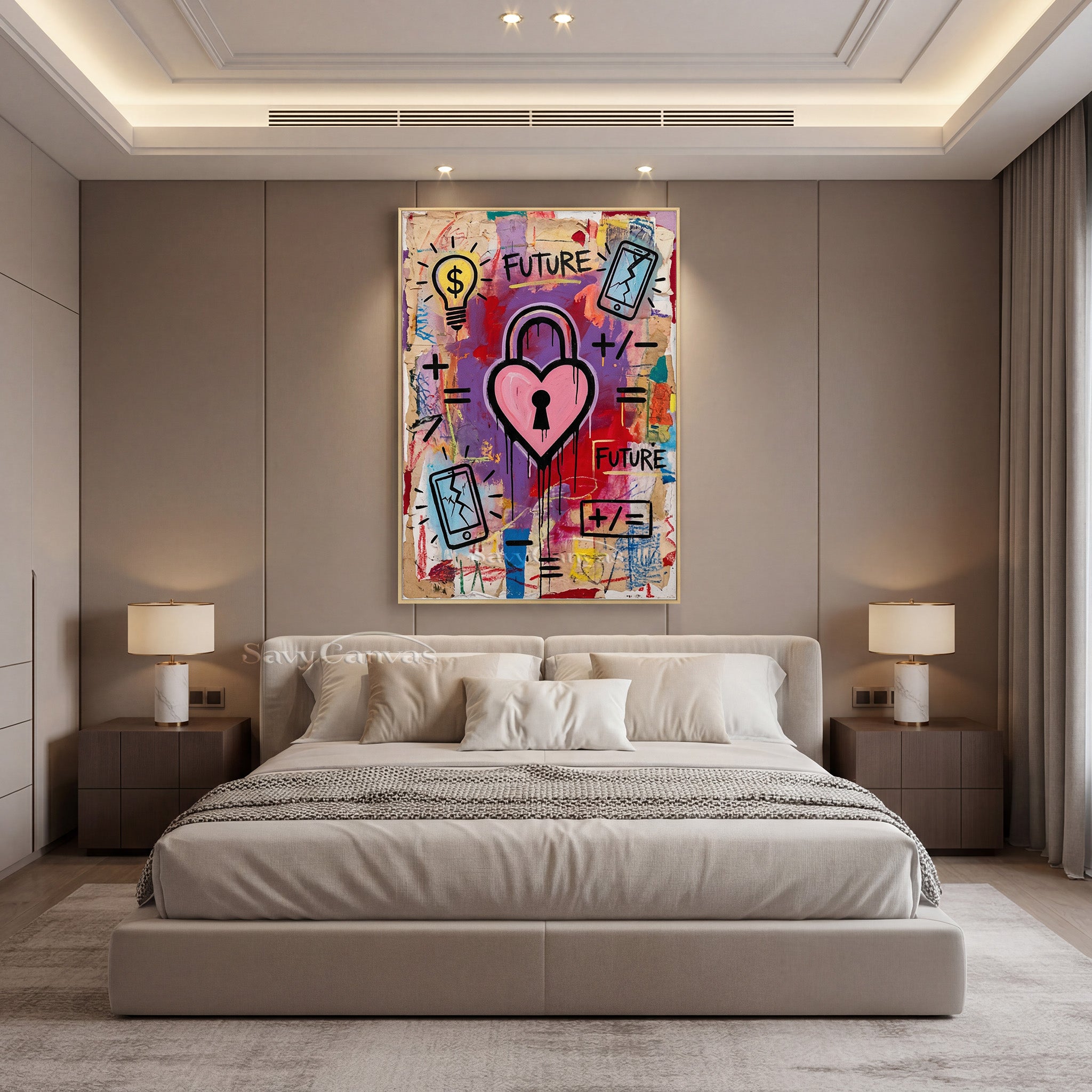 Modern Heart Padlock Graffiti Street Art Canvas Painting #SS 084