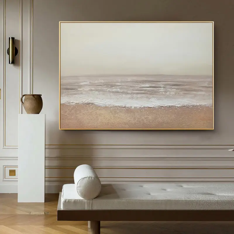 Neutral Coastal Horizon Art | Textured Sand & Wave Abstract Painting #JJ 158